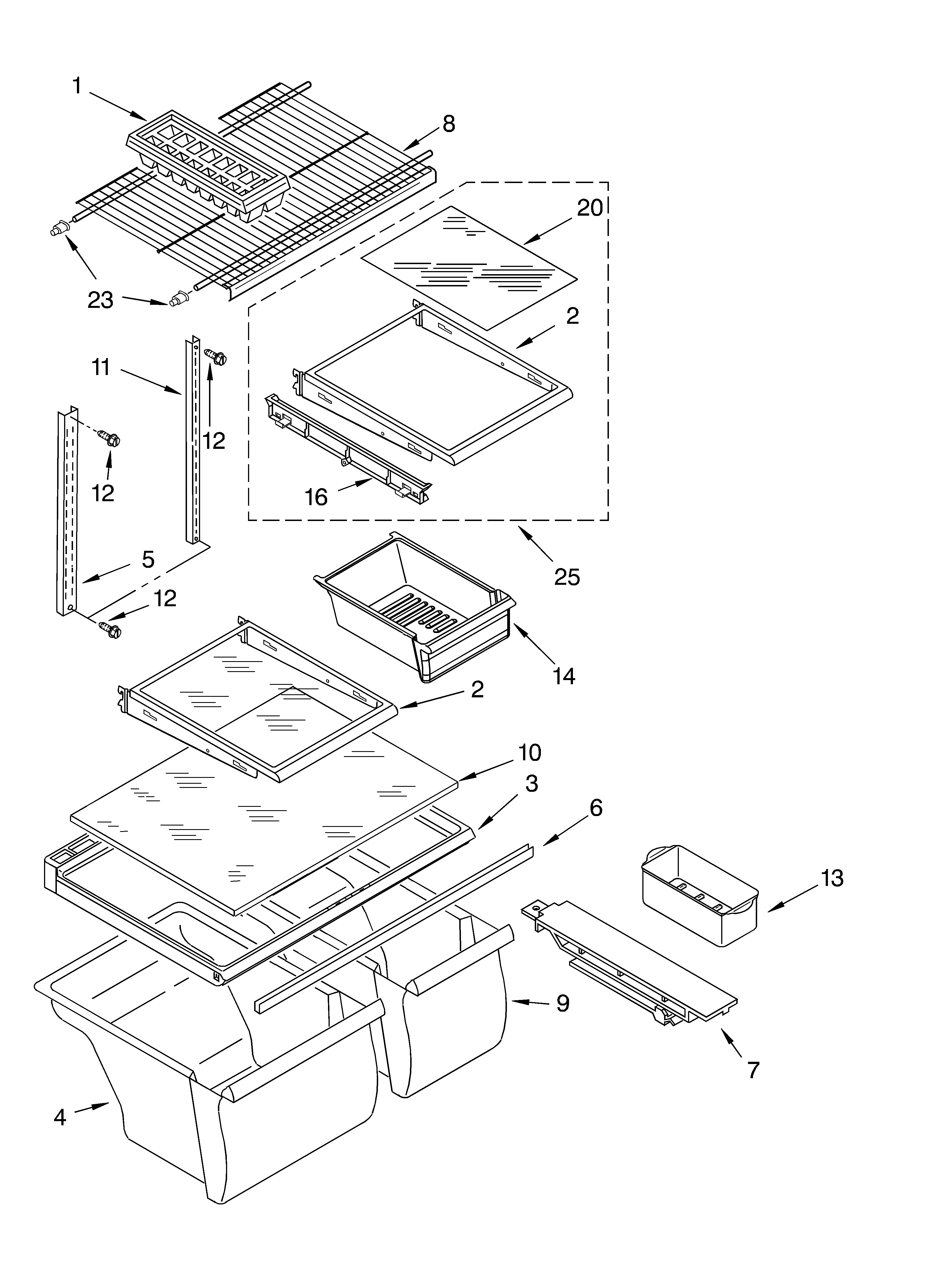 Whirlpool ET9FTKXKT03 shelf parts, optional parts (not included) diagram