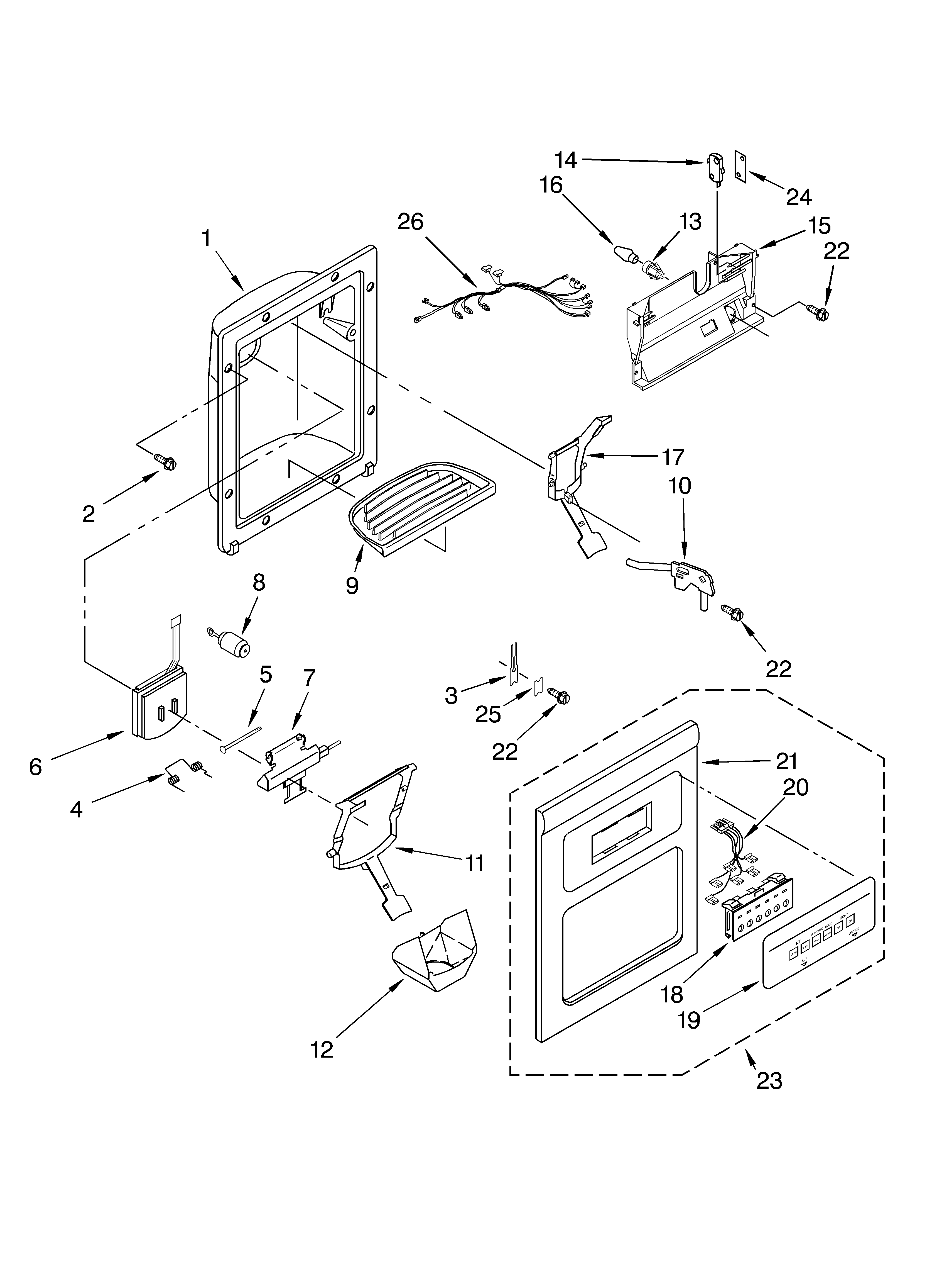 Whirlpool GC5SHGXLS01 dispenser front parts diagram