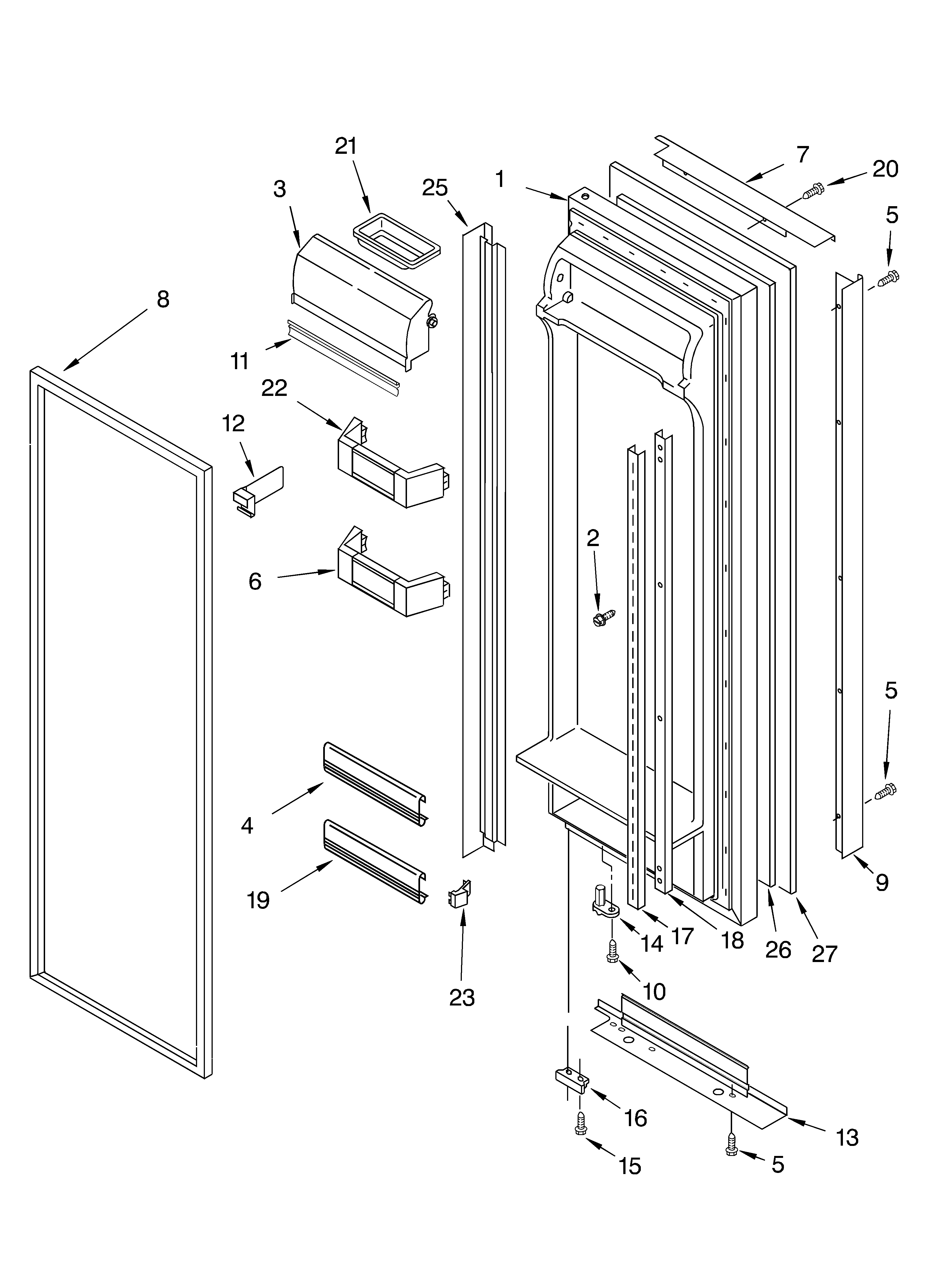 KitchenAid KSBP25FKSS02 refrigerator door parts diagram