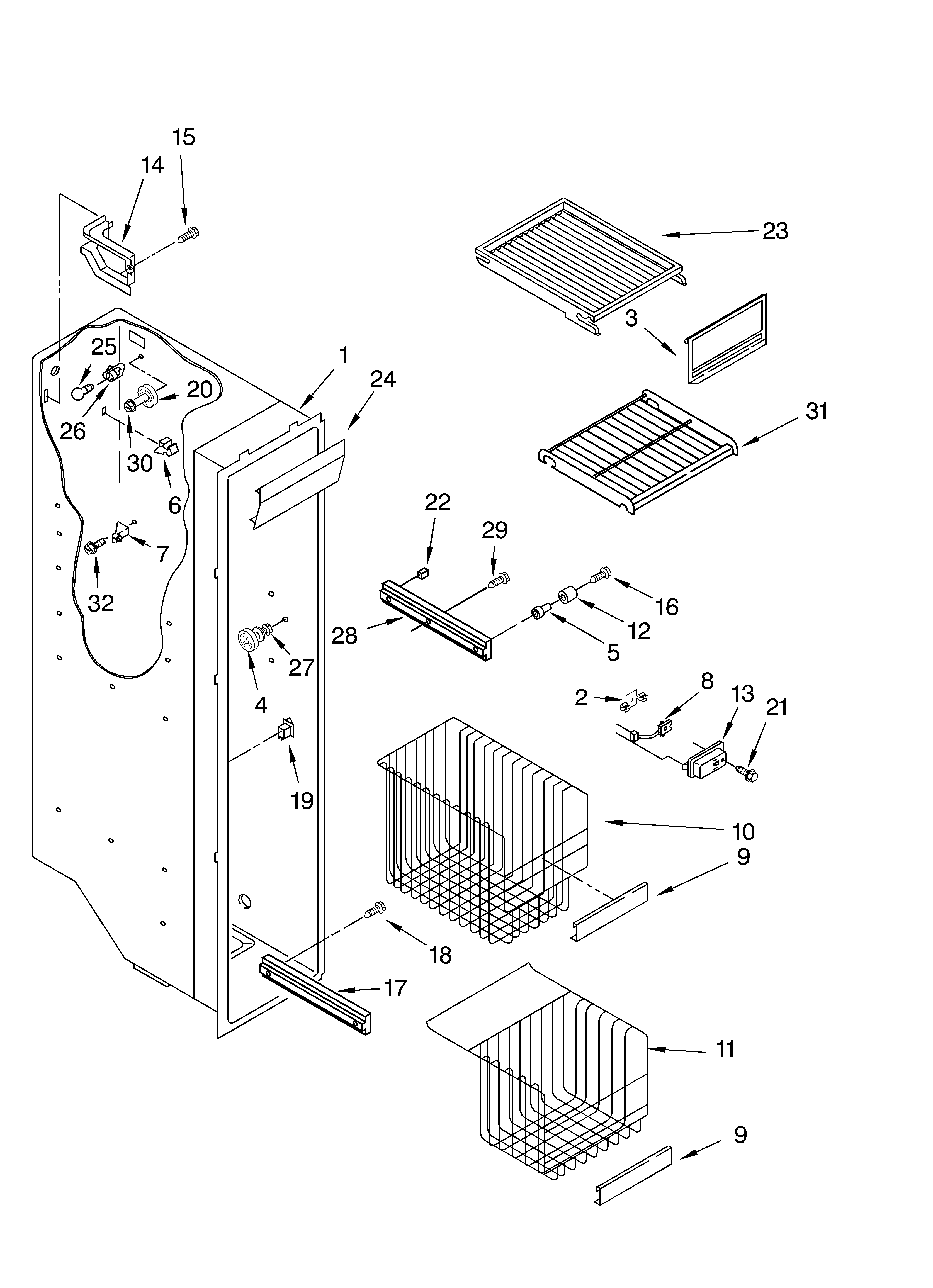KitchenAid KSBS25FKSS02 freezer liner parts diagram
