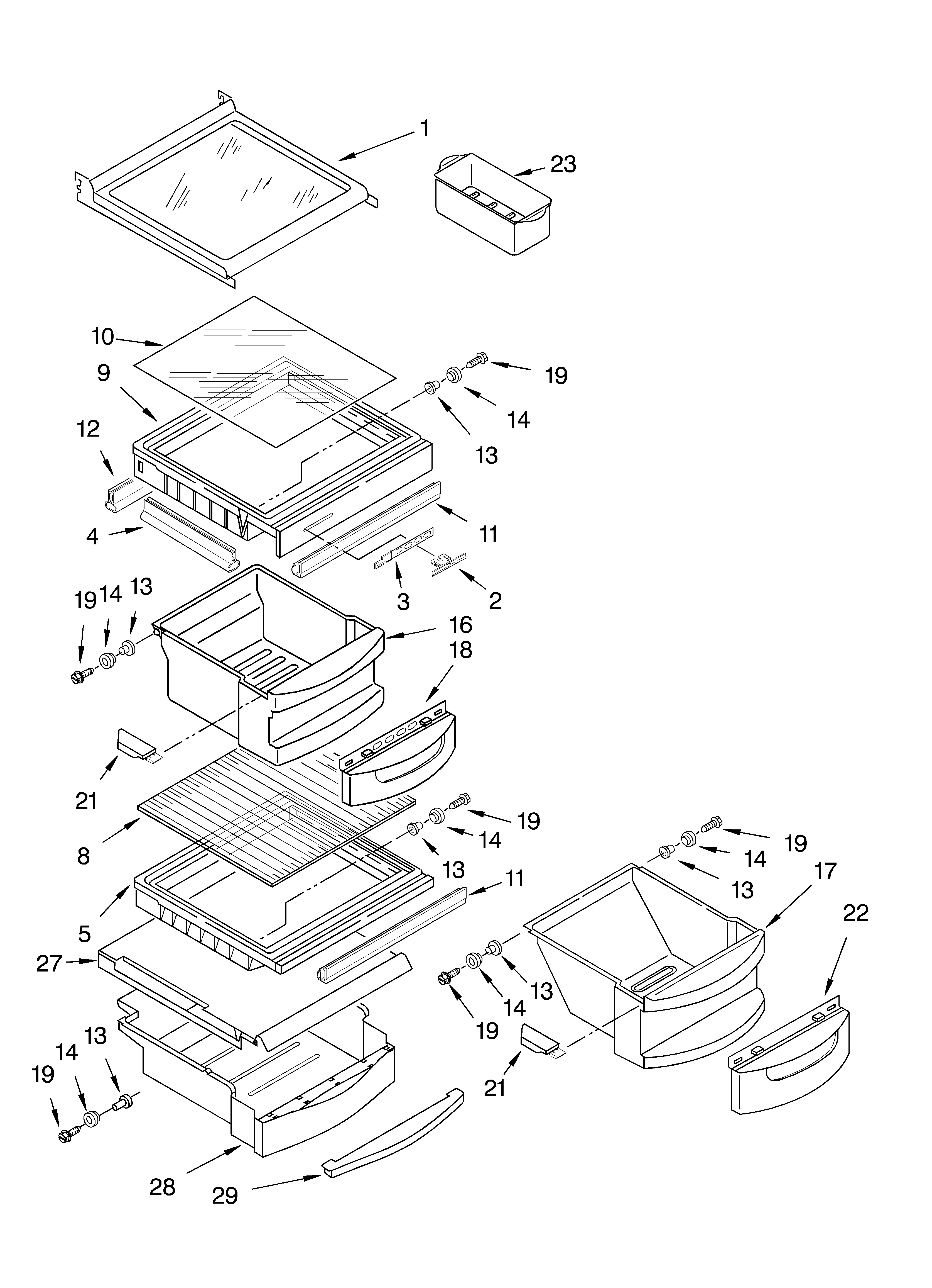 KitchenAid KSFS25FKBL02 refrigerator shelf parts diagram