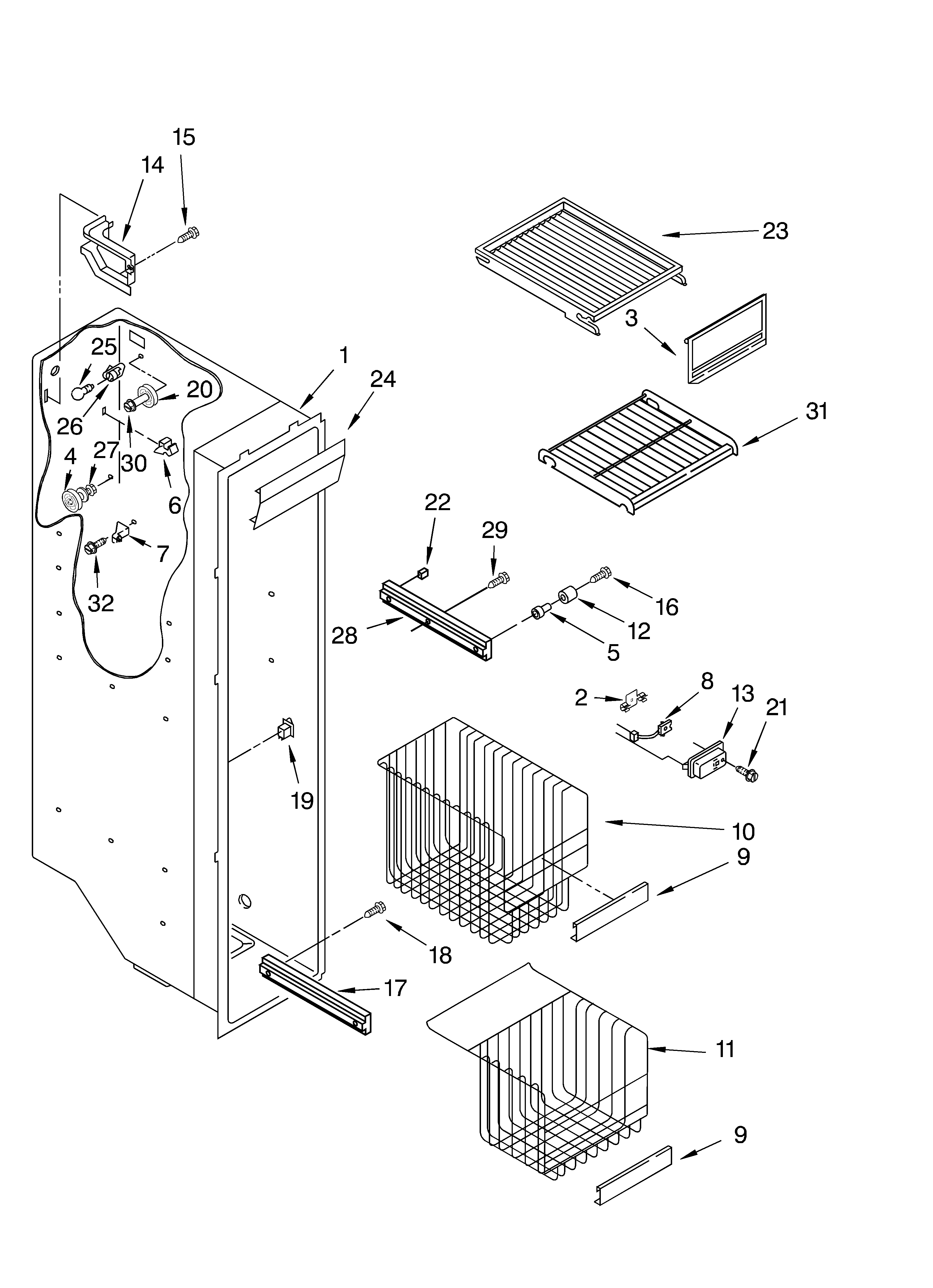 KitchenAid KSFS25FKBL02 freezer liner parts diagram