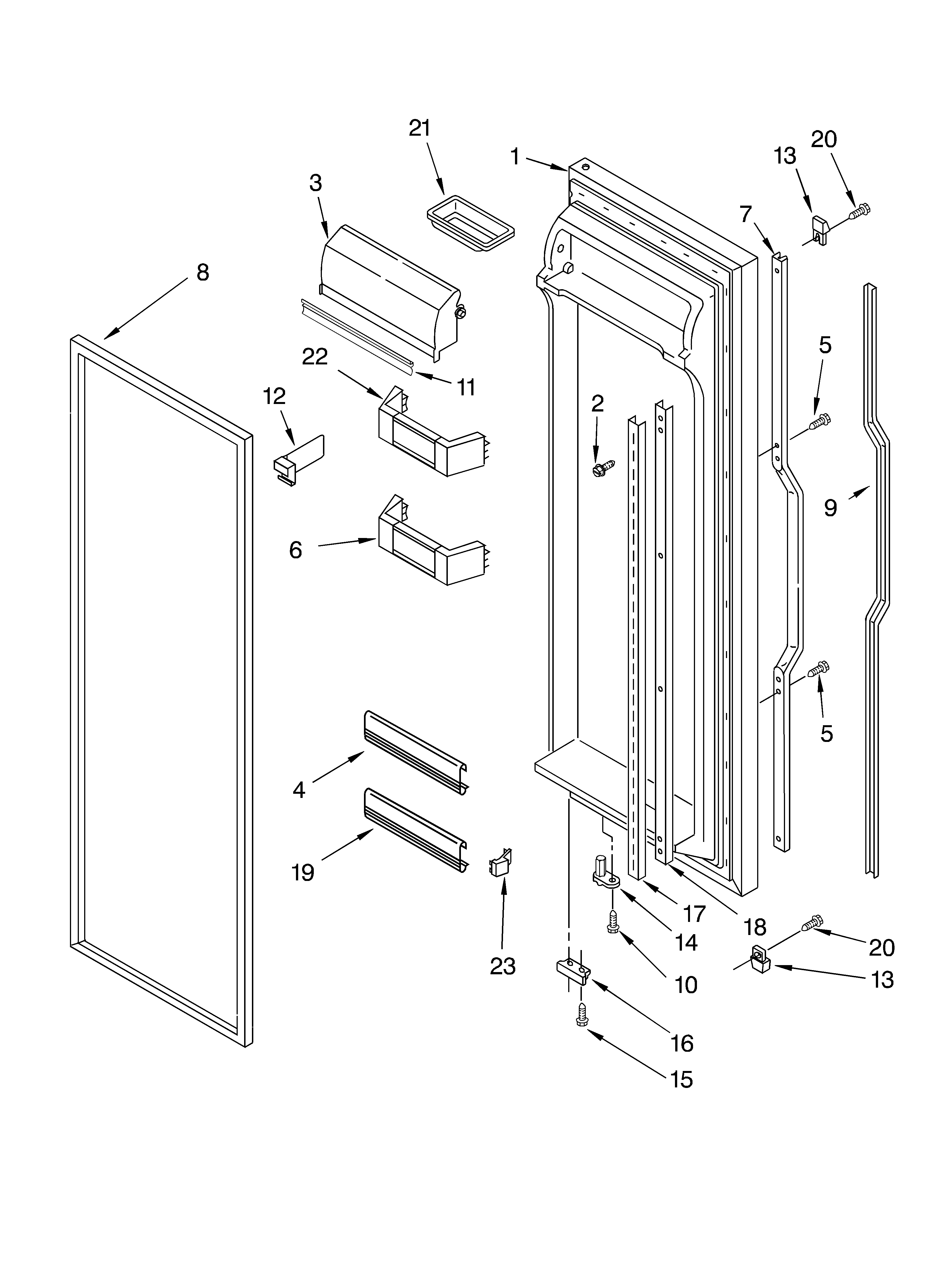 KitchenAid KSFS25FKBL02 refrigerator door parts diagram