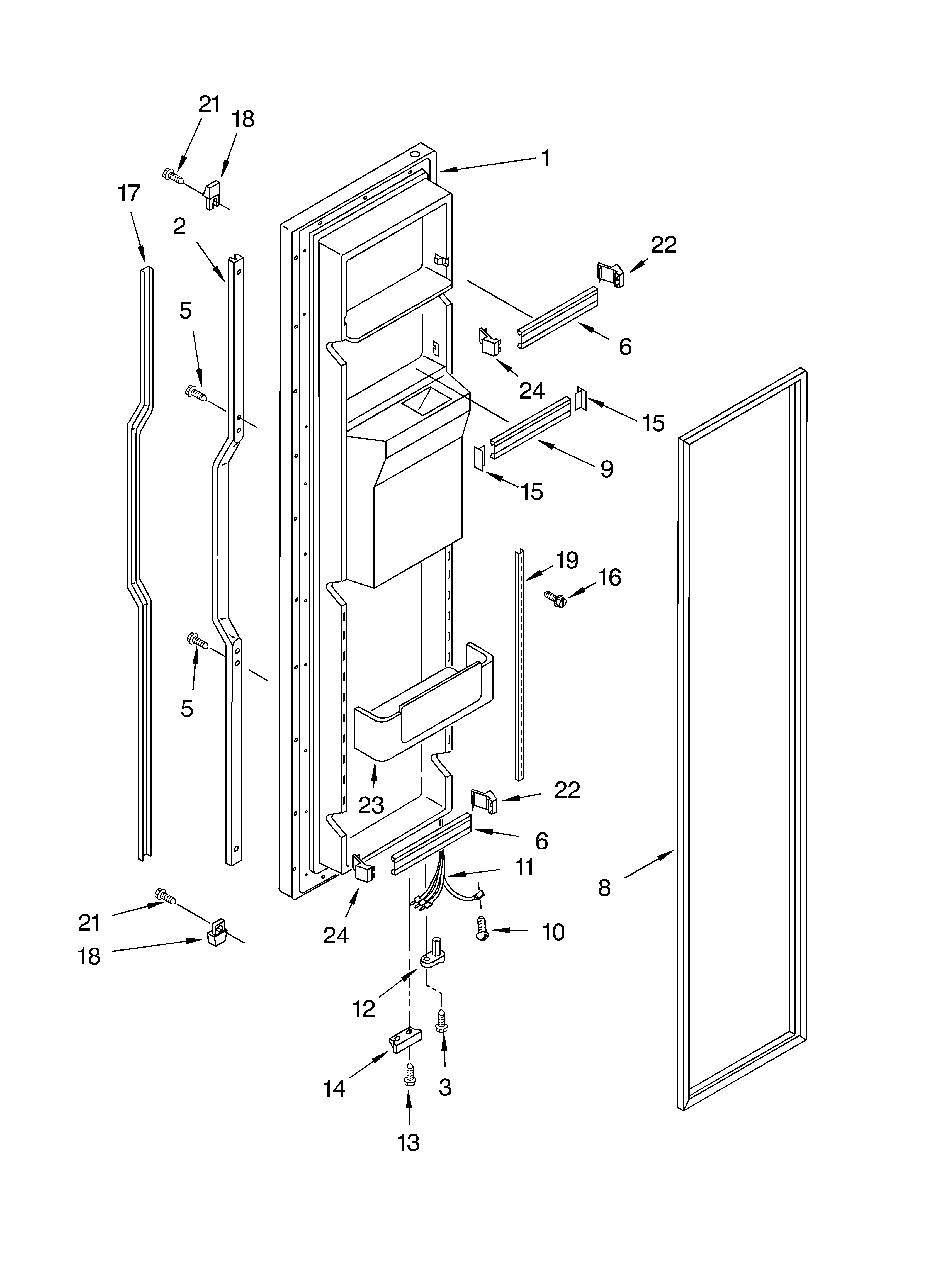 KitchenAid KSFS25FKBL02 freezer door parts diagram