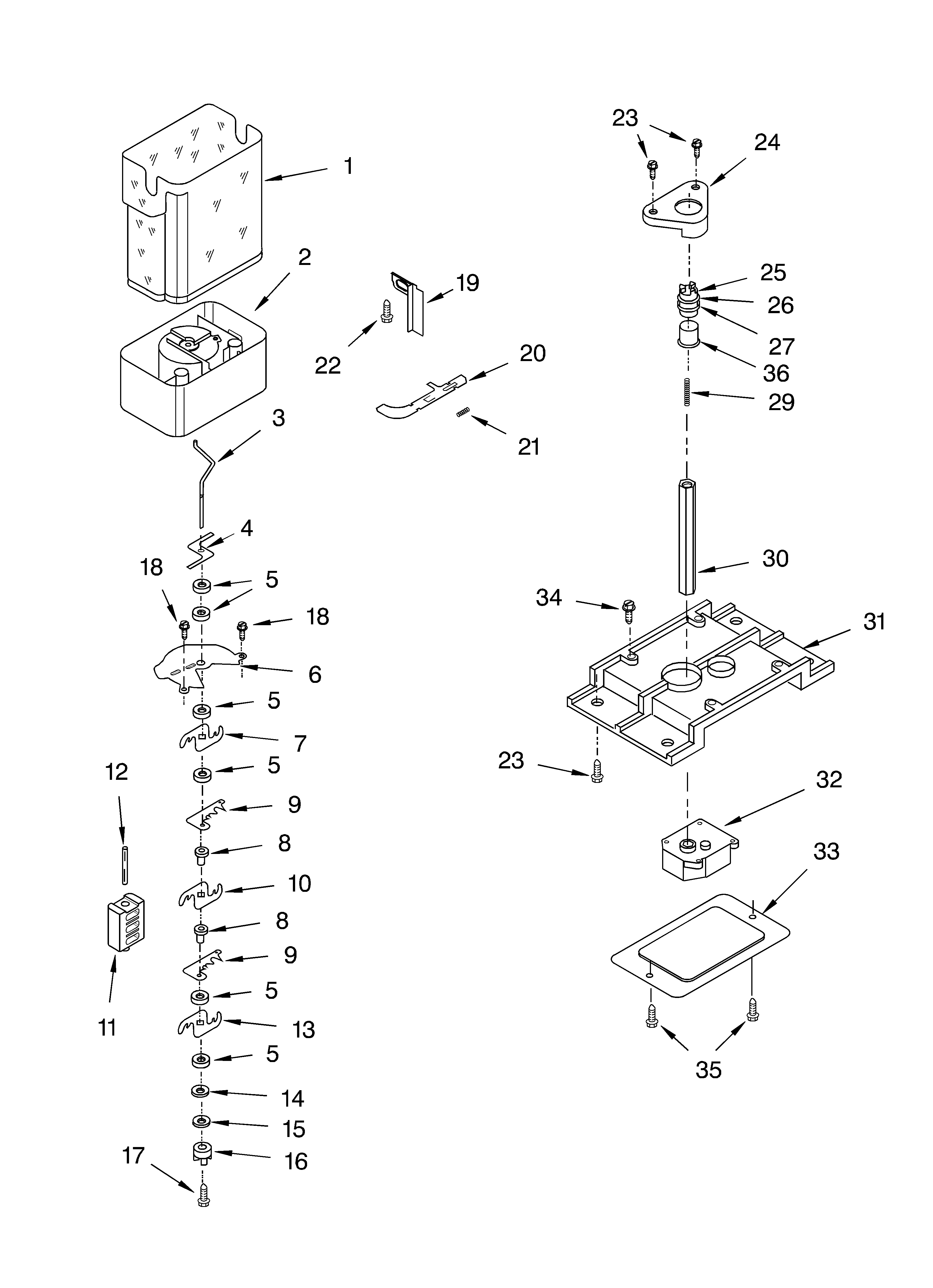 KitchenAid KSRA25ILBT03 motor and ice container parts diagram