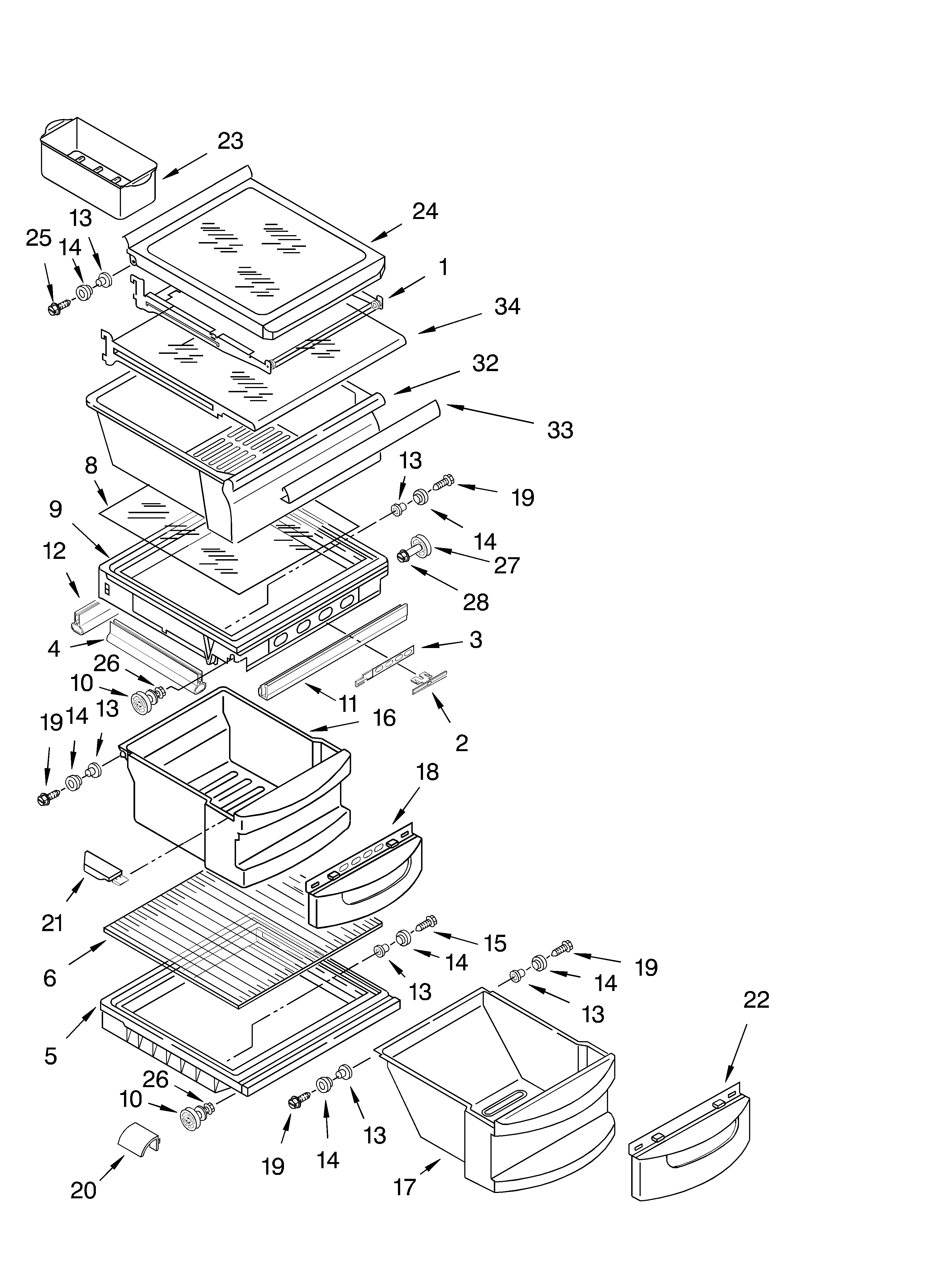 KitchenAid KSRB25FKBL04 refrigerator shelf parts diagram