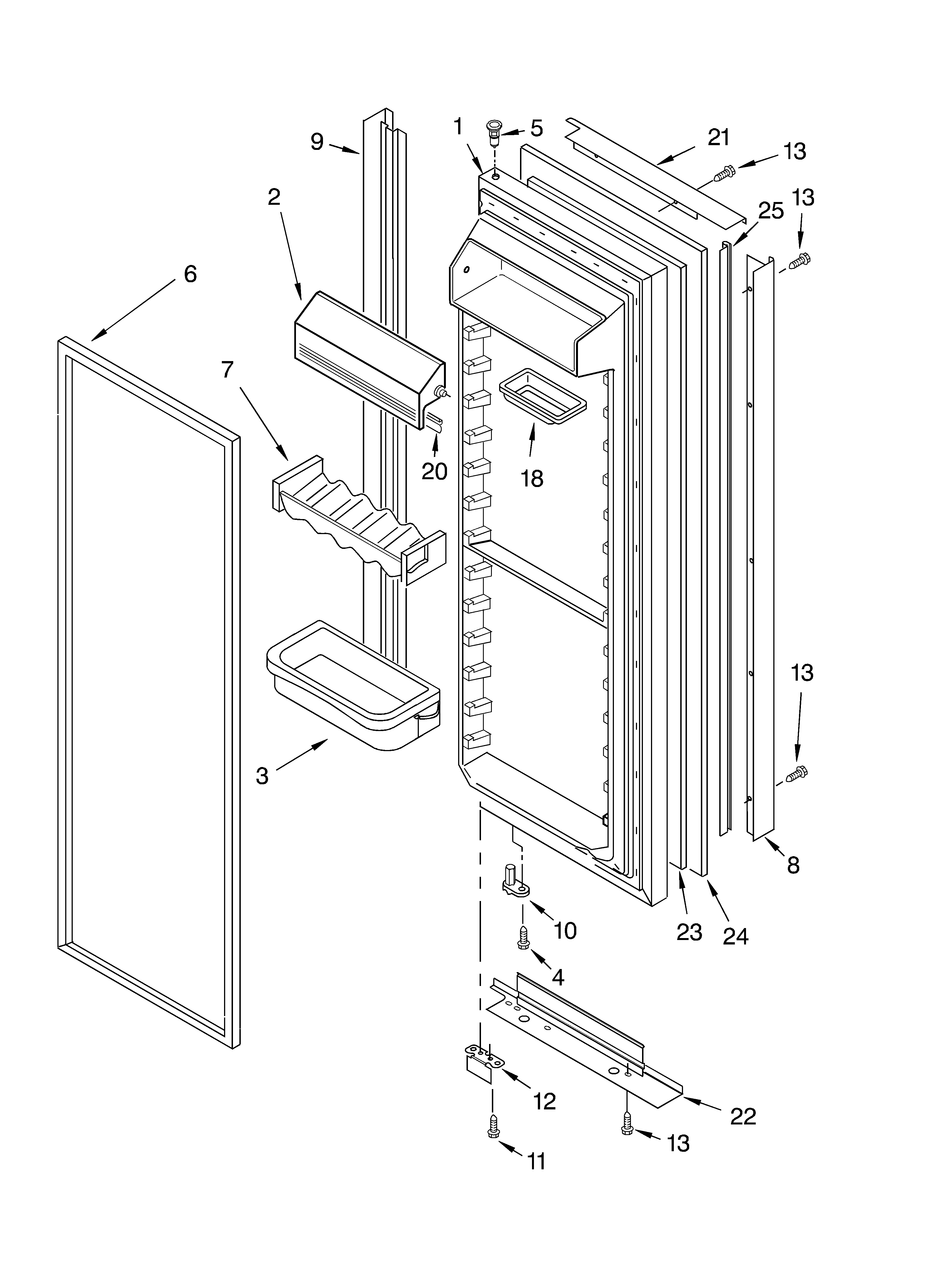 KitchenAid KSRB25FKBL04 refrigerator door parts diagram