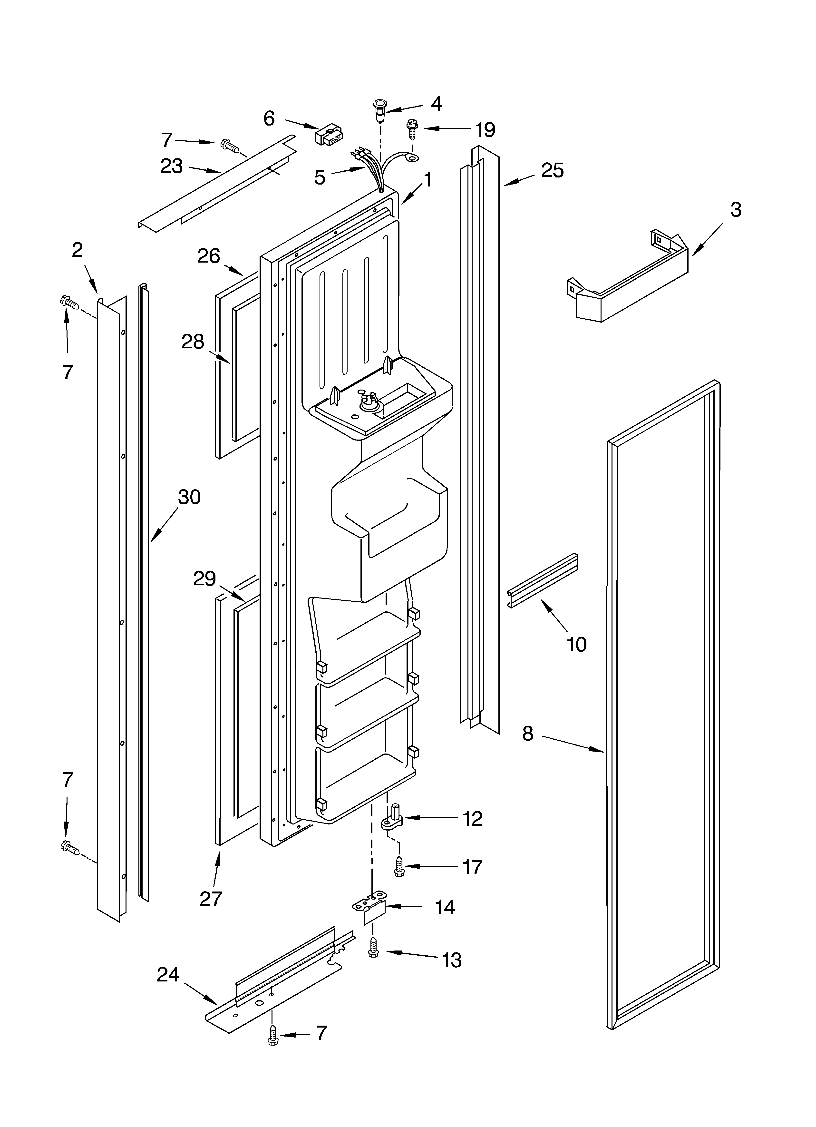 KitchenAid KSRB25FKBL04 freezer door parts diagram