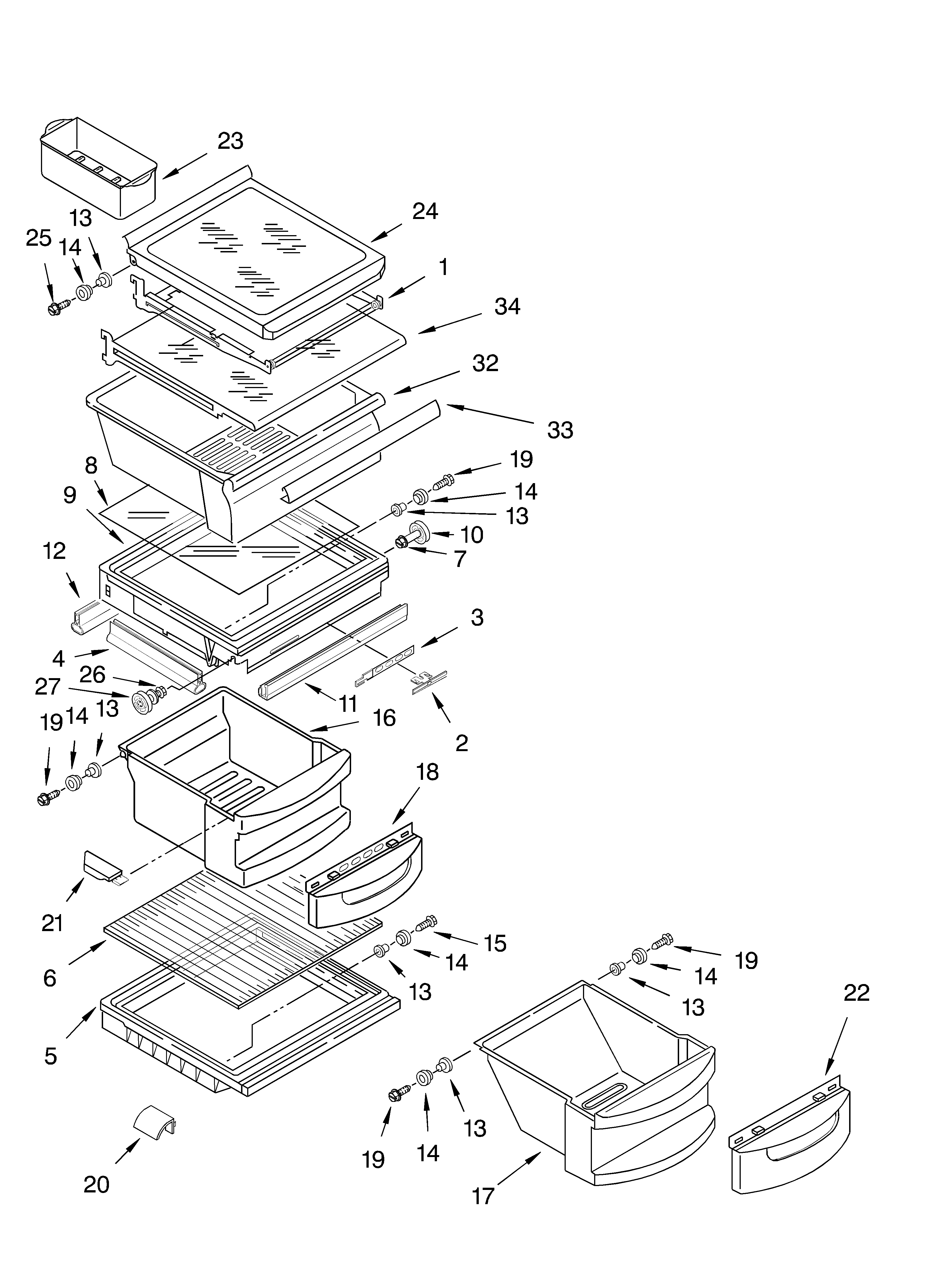KitchenAid KSRS25ILWH03 refrigerator shelf parts diagram