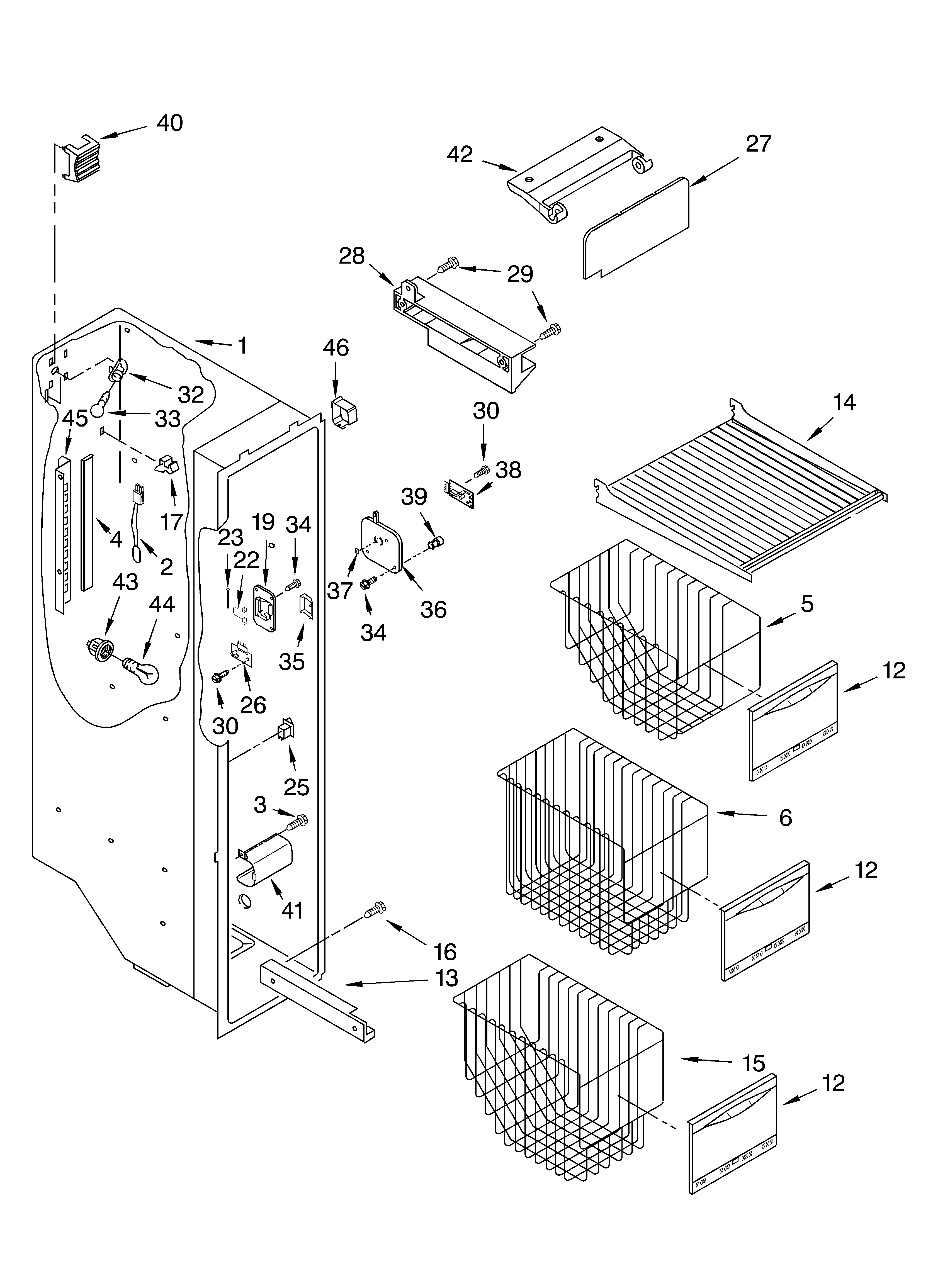 KitchenAid KSRS25ILWH03 freezer liner parts diagram