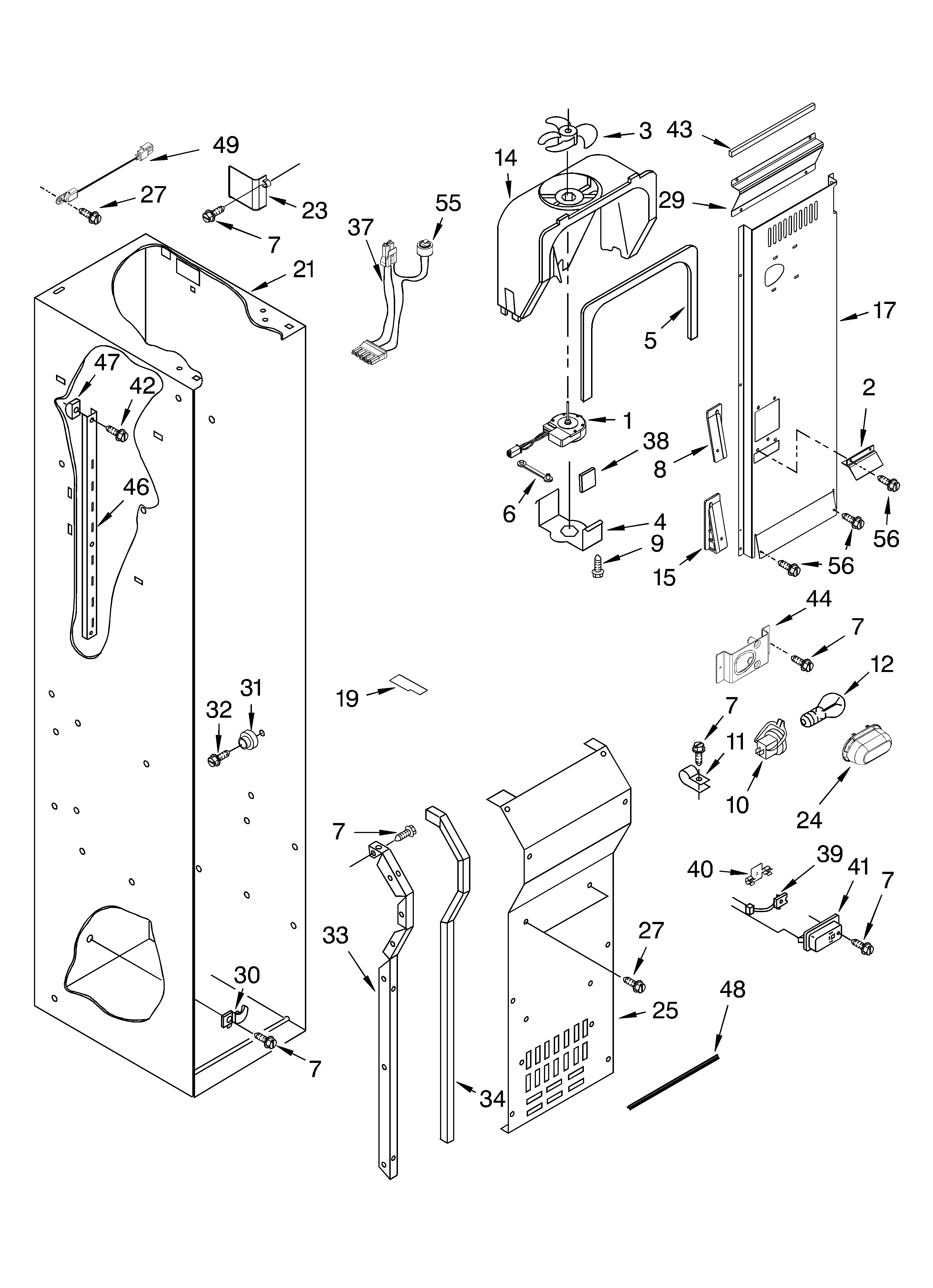 KitchenAid KSSC48FMS00 freezer liner and air flow parts diagram