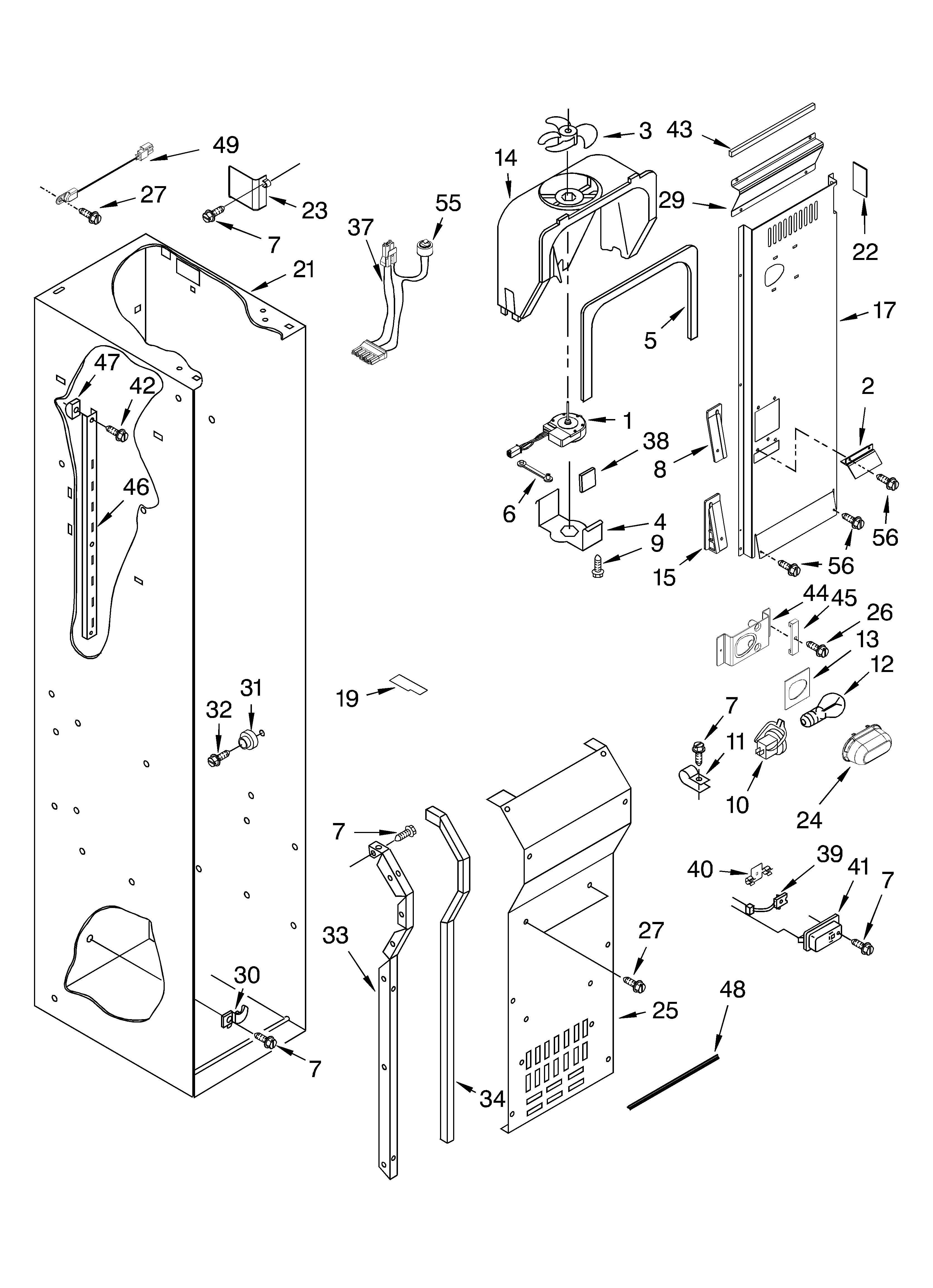 KitchenAid KSSO36FMX00 freezer liner and air flow parts diagram
