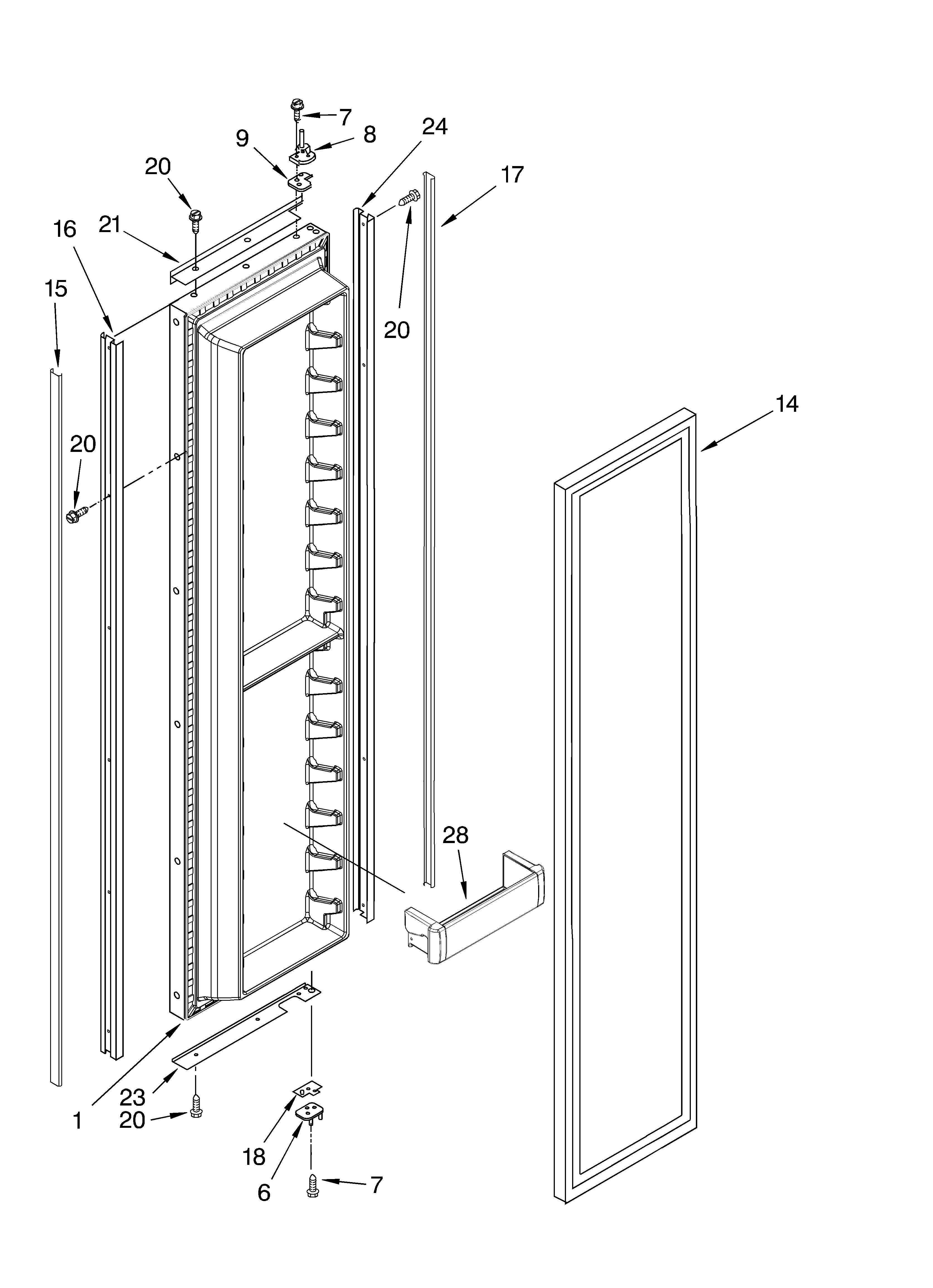 KitchenAid KSSO36FMX00 freezer door parts diagram