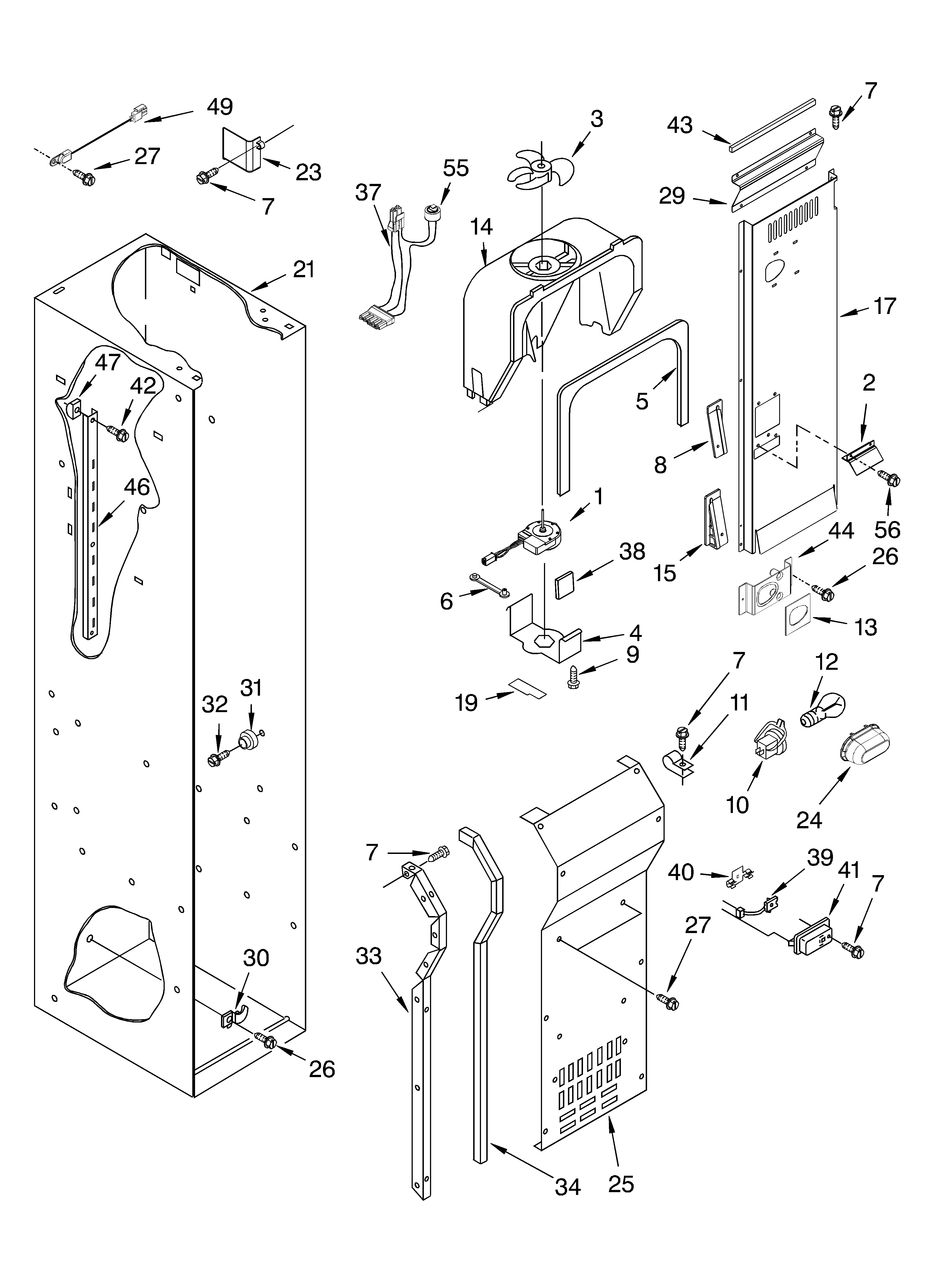 KitchenAid KSSO42FMX00 freezer liner and air flow parts diagram