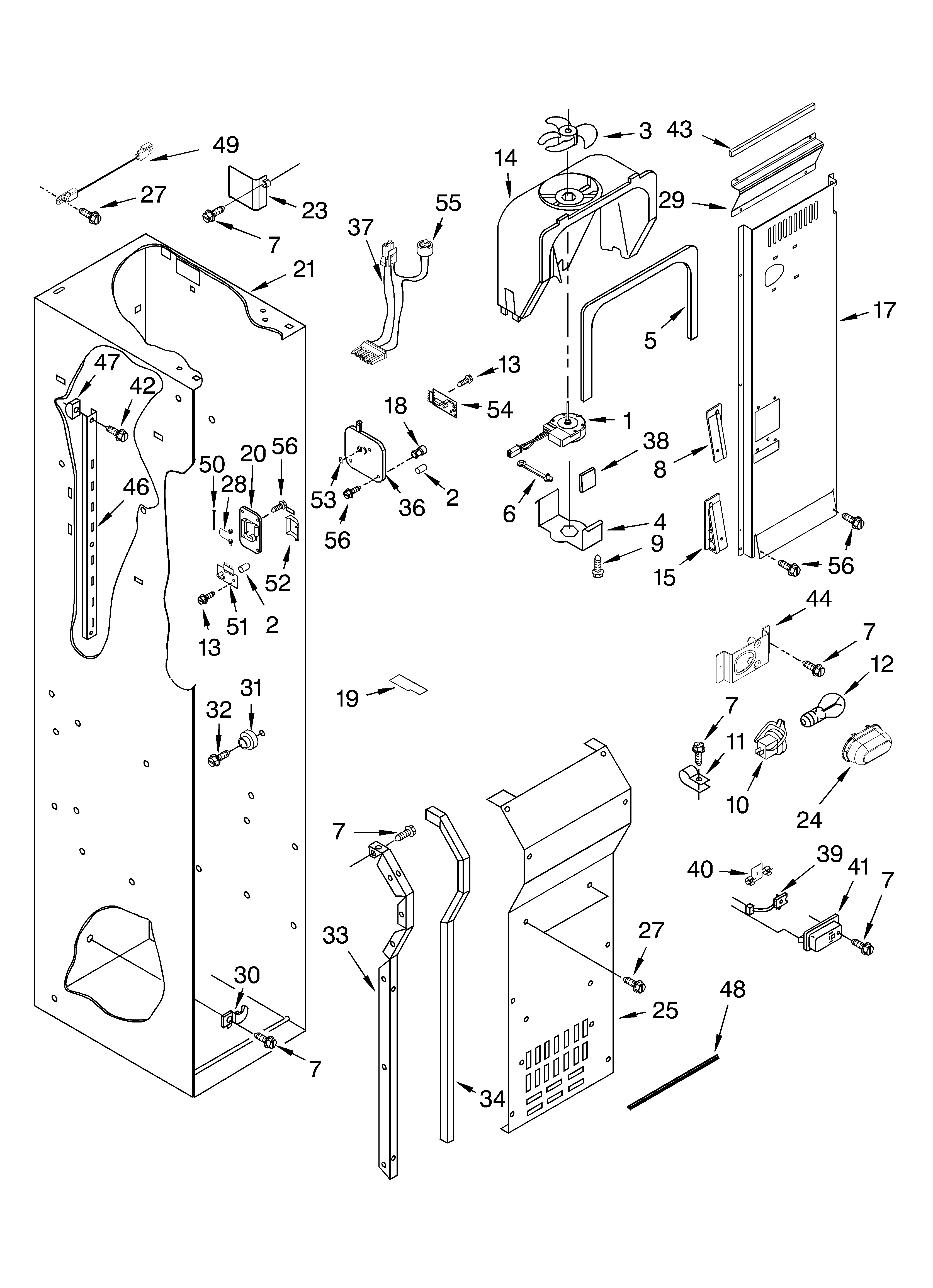 KitchenAid KSSO48QMB00 freezer liner and air flow diagram