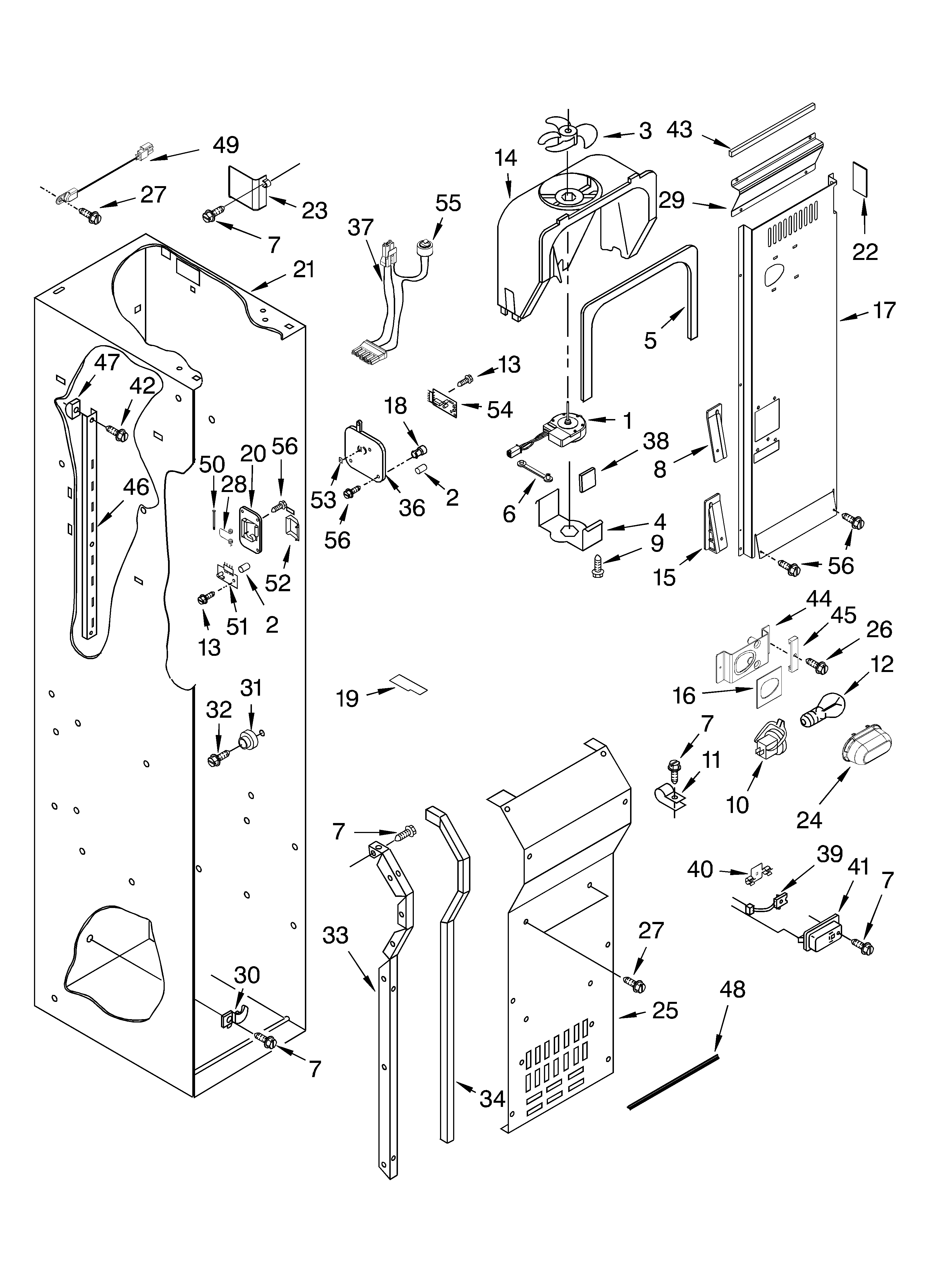 KitchenAid KSSP36QMS00 freezer liner and air flow parts diagram
