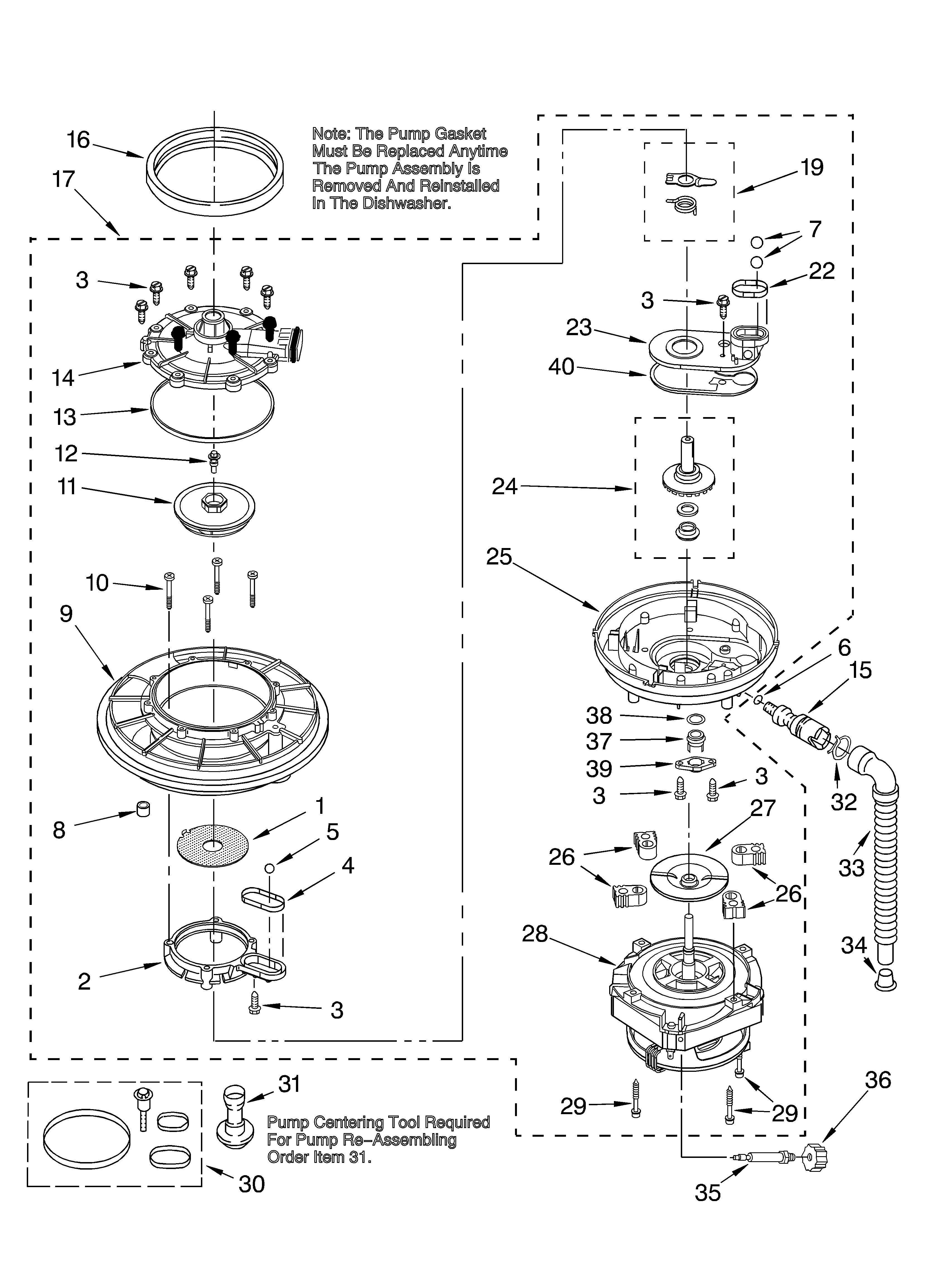 Whirlpool DU943PWKS0 pump and motor parts diagram