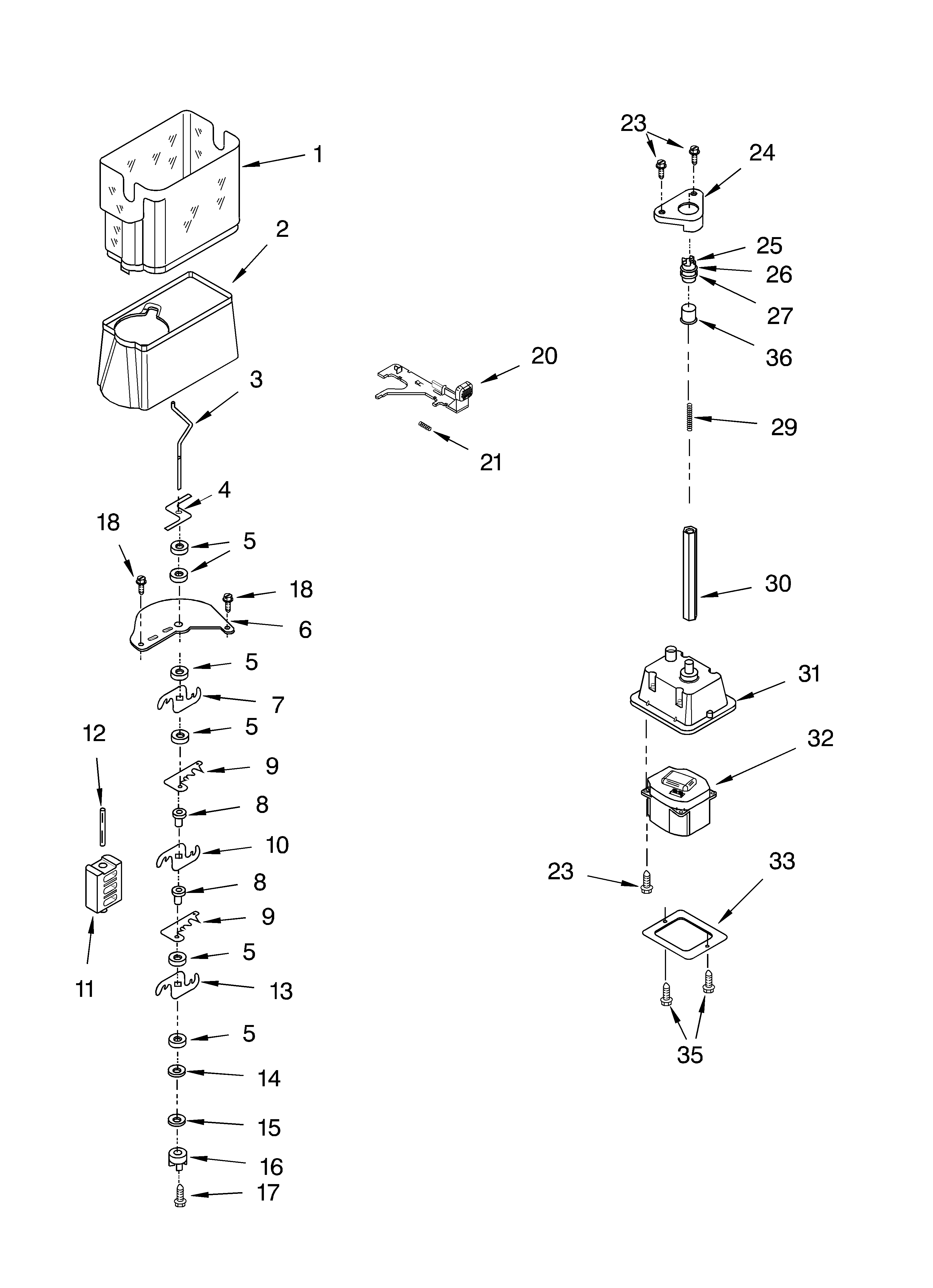 KitchenAid KSRA22ILWH03 motor and ice container parts diagram