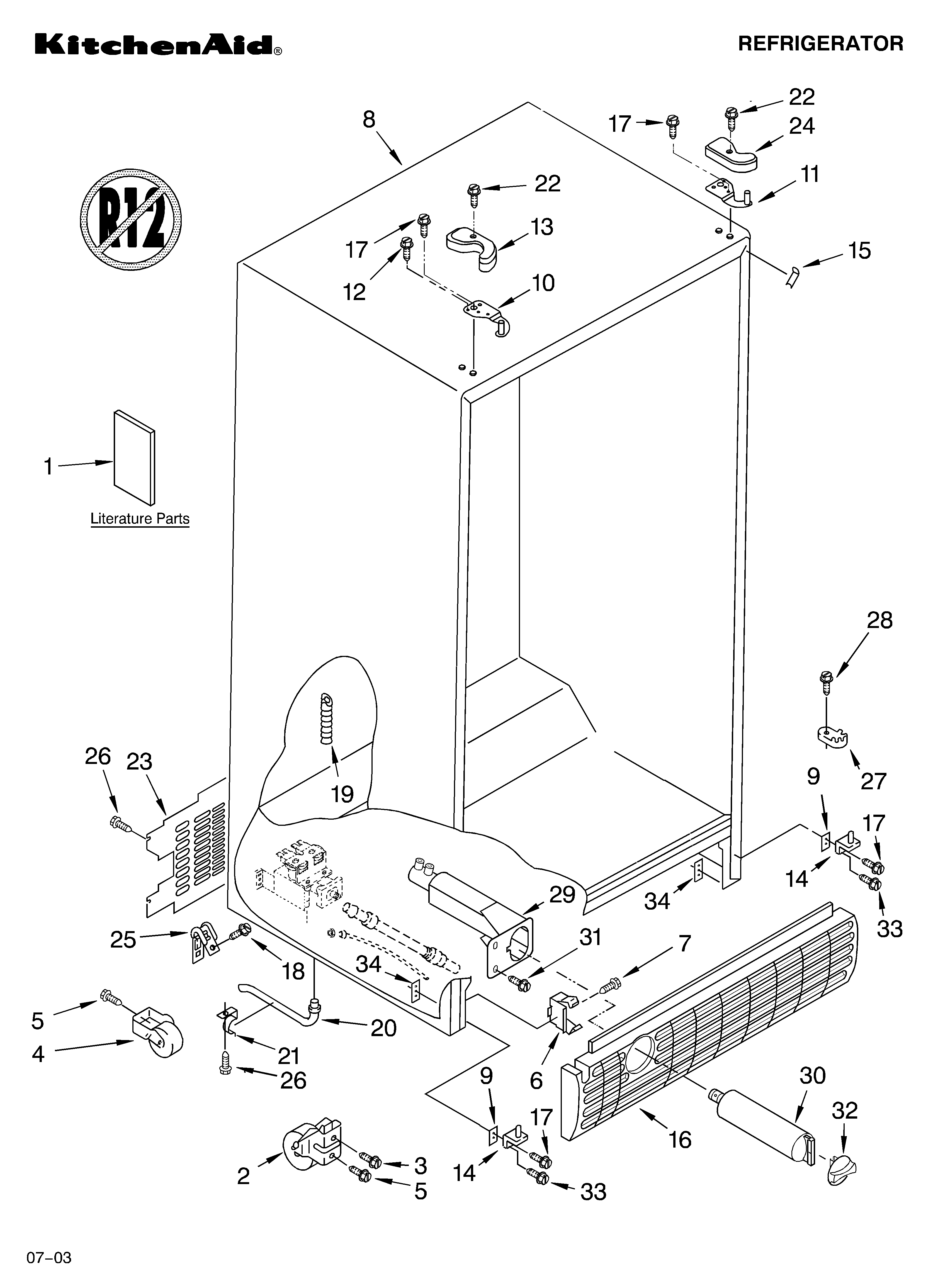KitchenAid KSRD22FKBL04 cabinet parts diagram