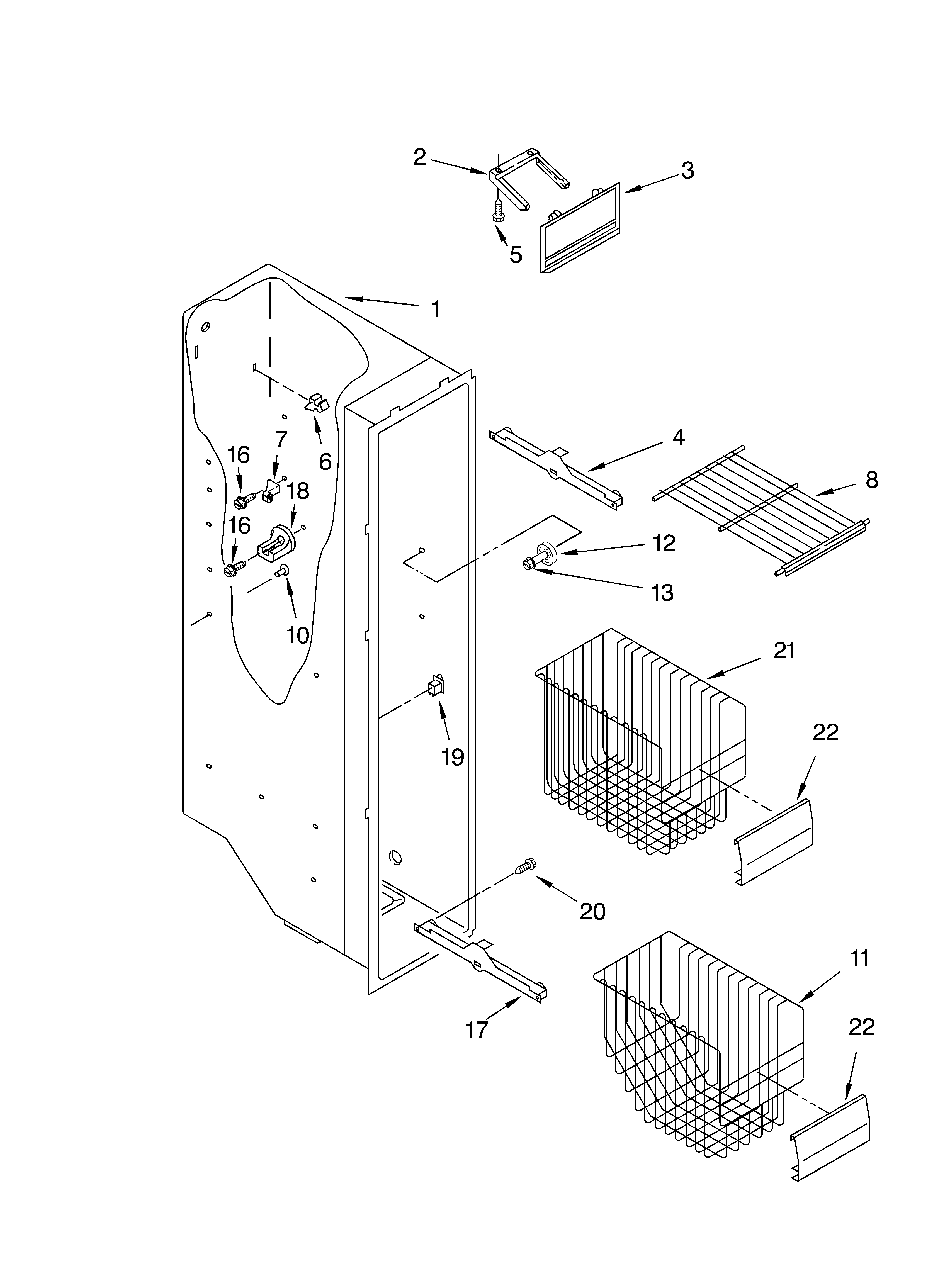 KitchenAid KSRD22FKBL04 freezer liner parts diagram