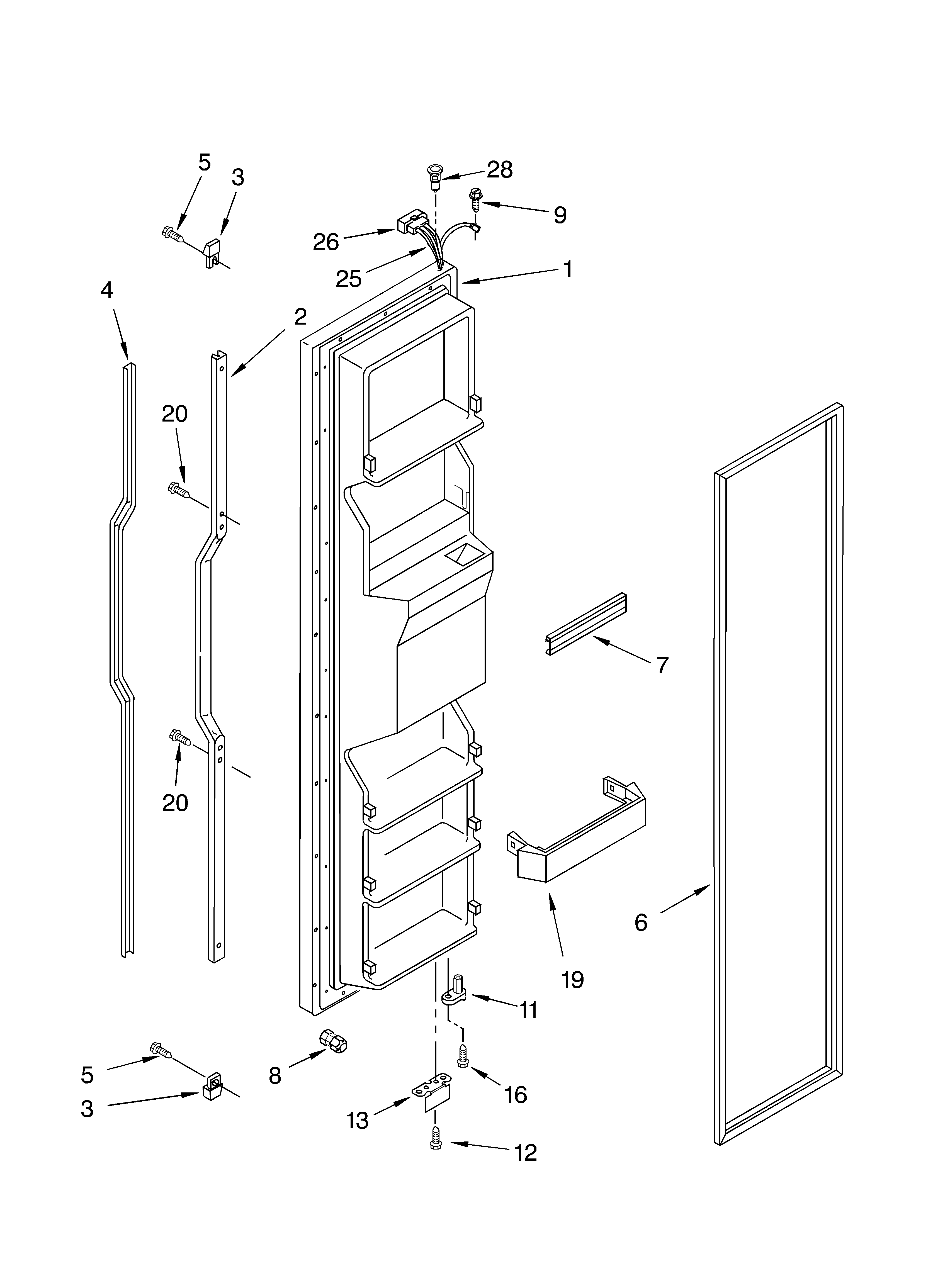 KitchenAid KSRD22FKBL04 freezer door parts diagram