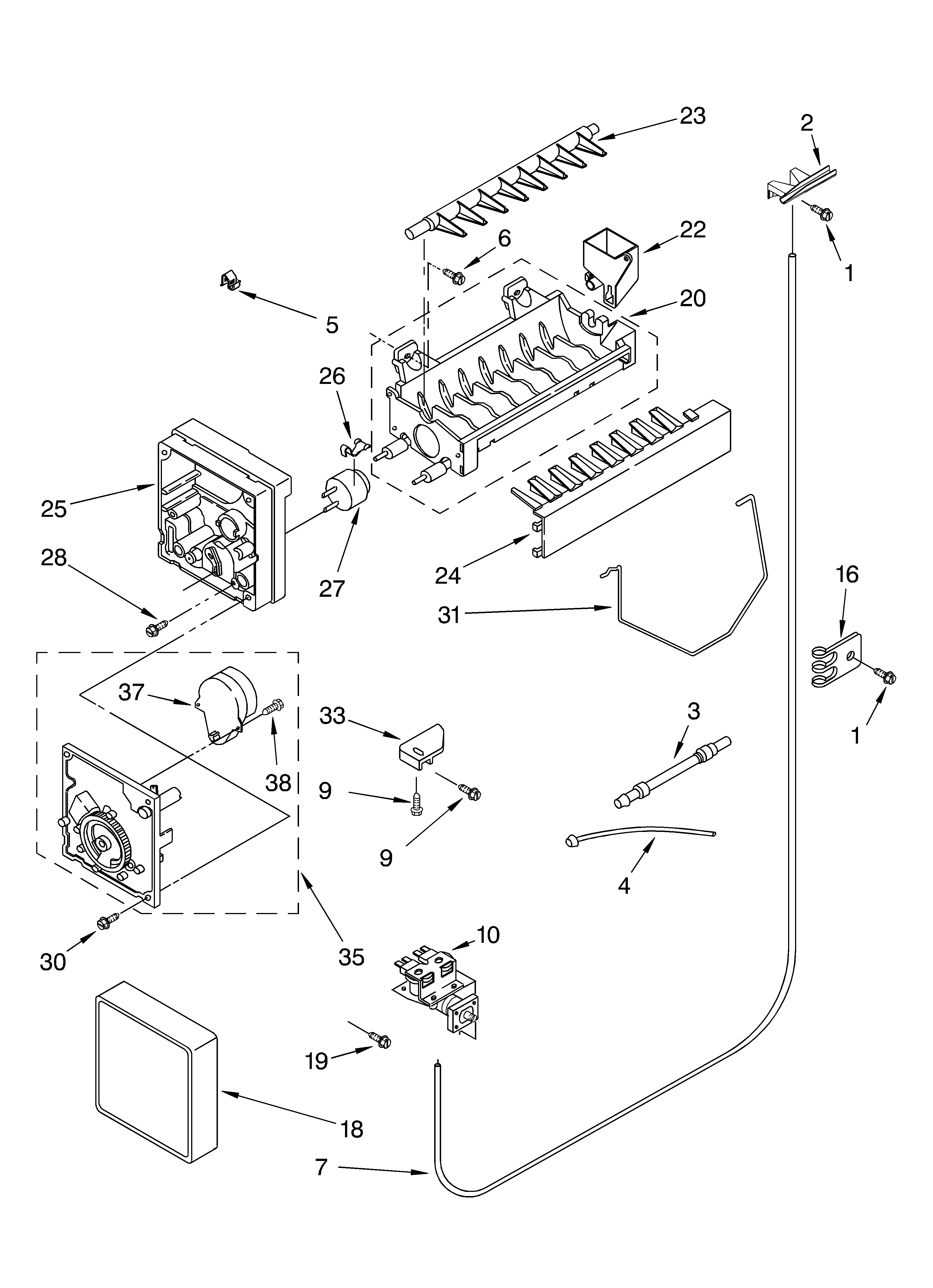 KitchenAid KSRD22FKBL04 icemaker parts, parts not illustrated diagram