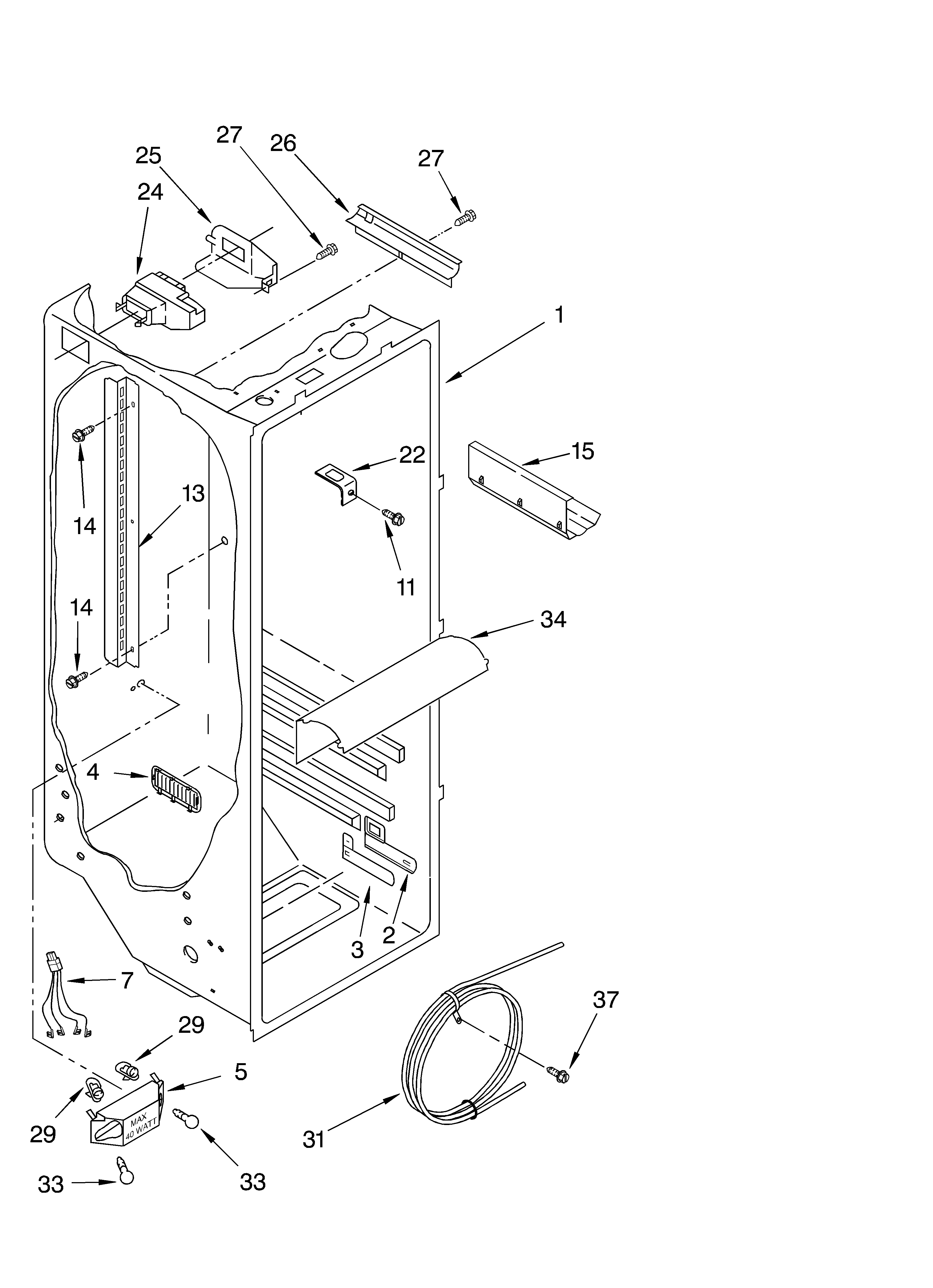 KitchenAid KSRD25FKBL04 refrigerator liner parts diagram
