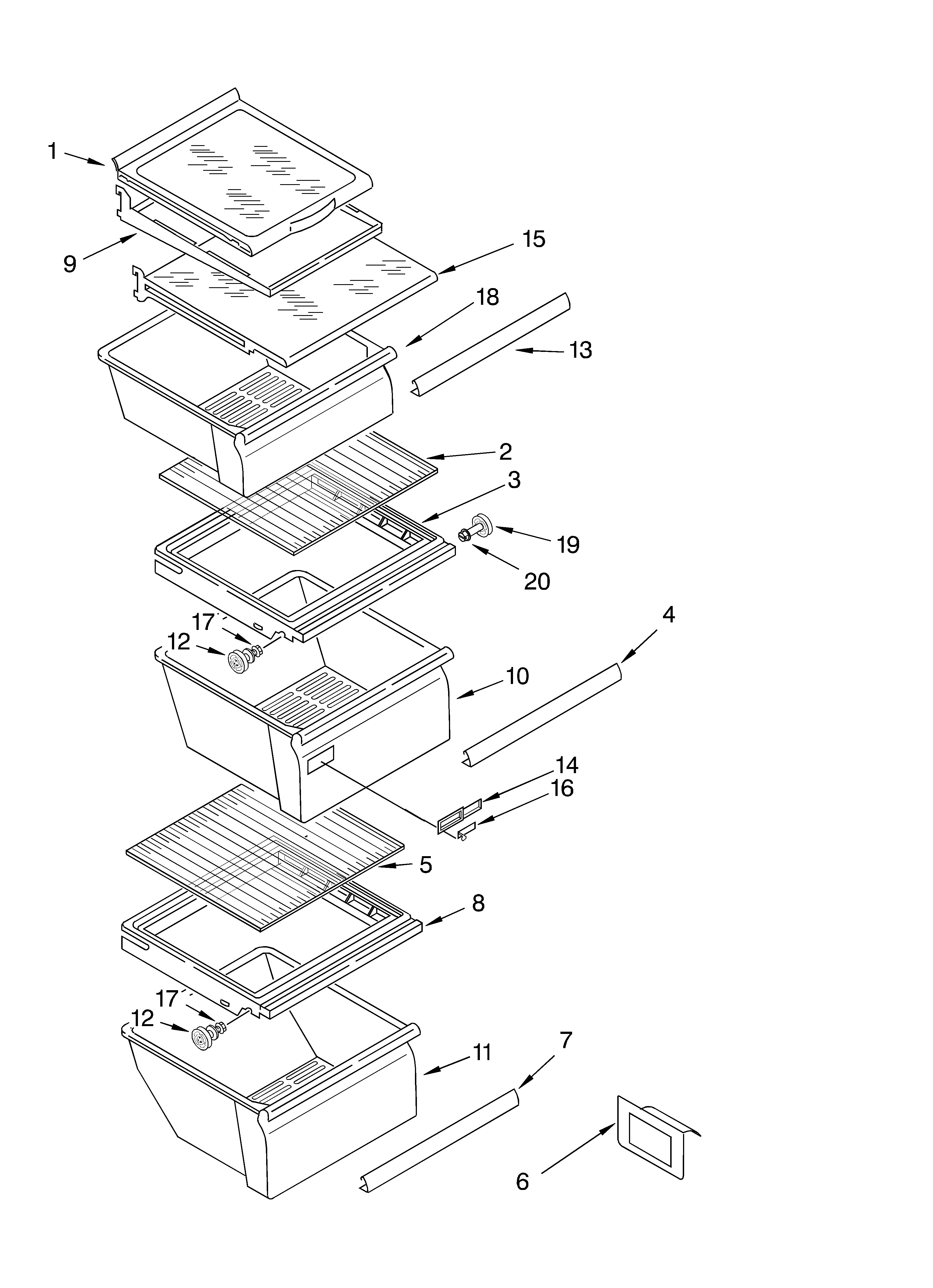 KitchenAid KSRD25FKBL04 refrigerator shelf parts diagram
