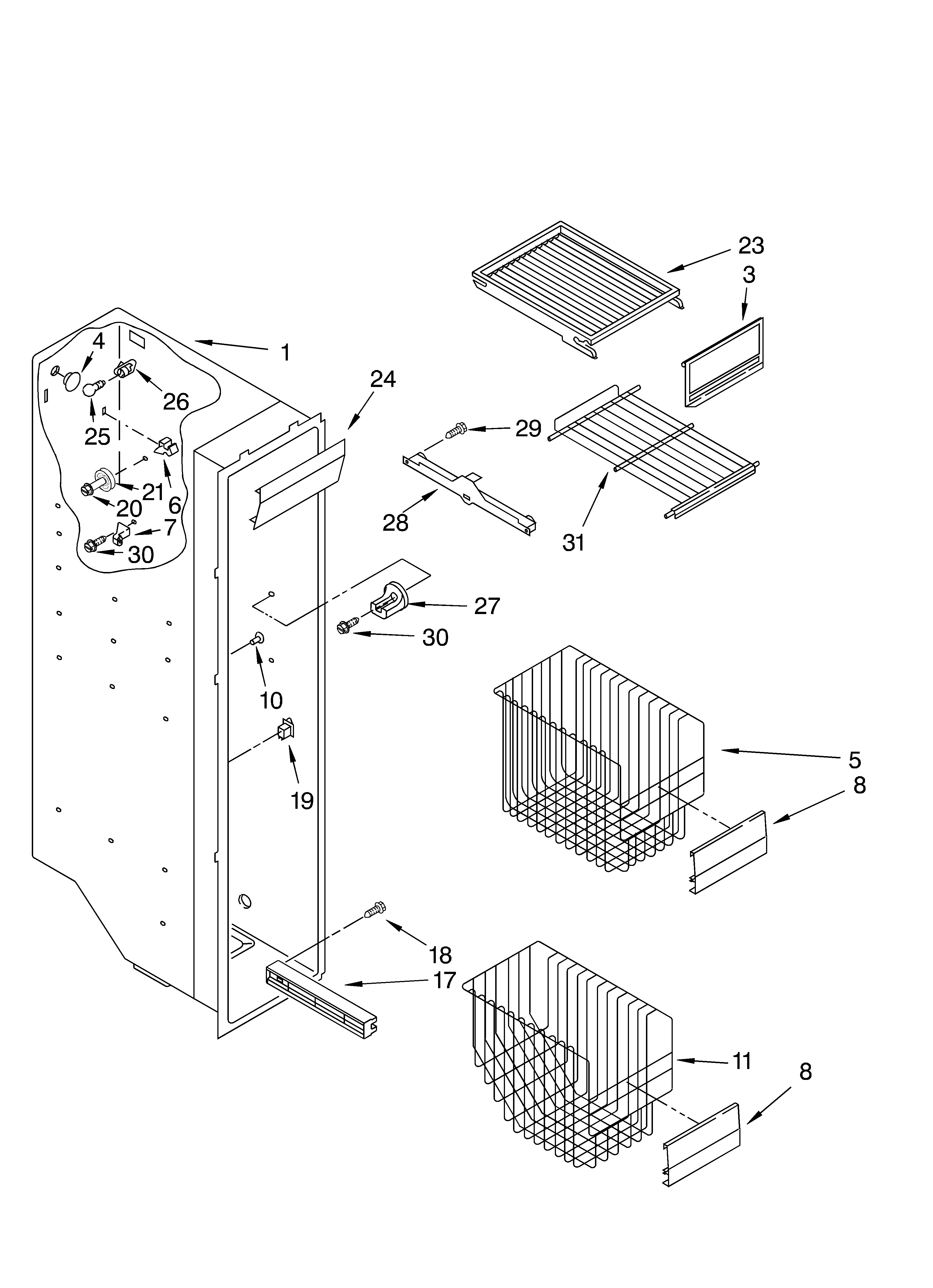 KitchenAid KSRD25FKBL04 freezer liner parts diagram
