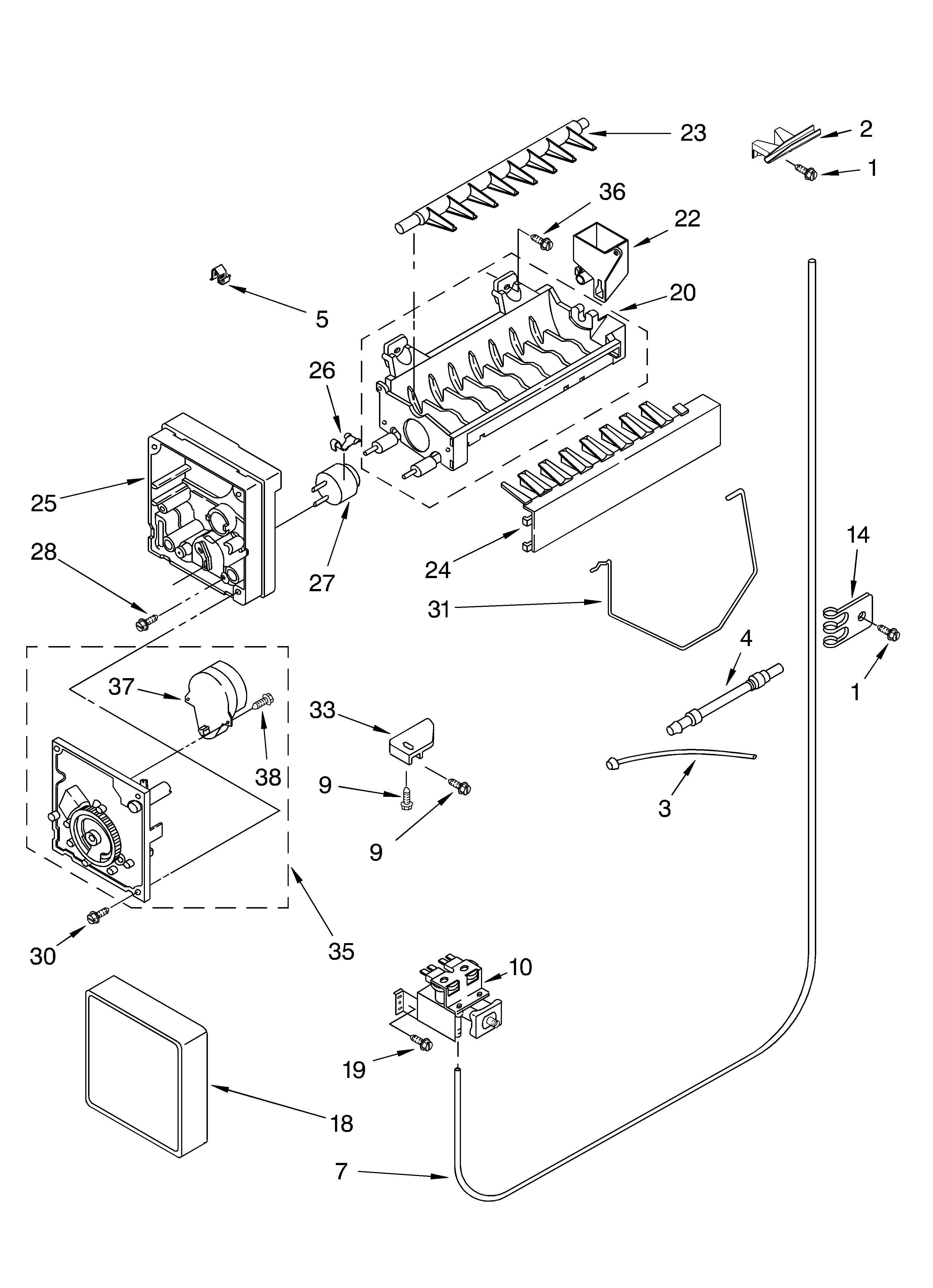 KitchenAid KSRD25FKBL04 icemaker parts, parts not illustrated diagram
