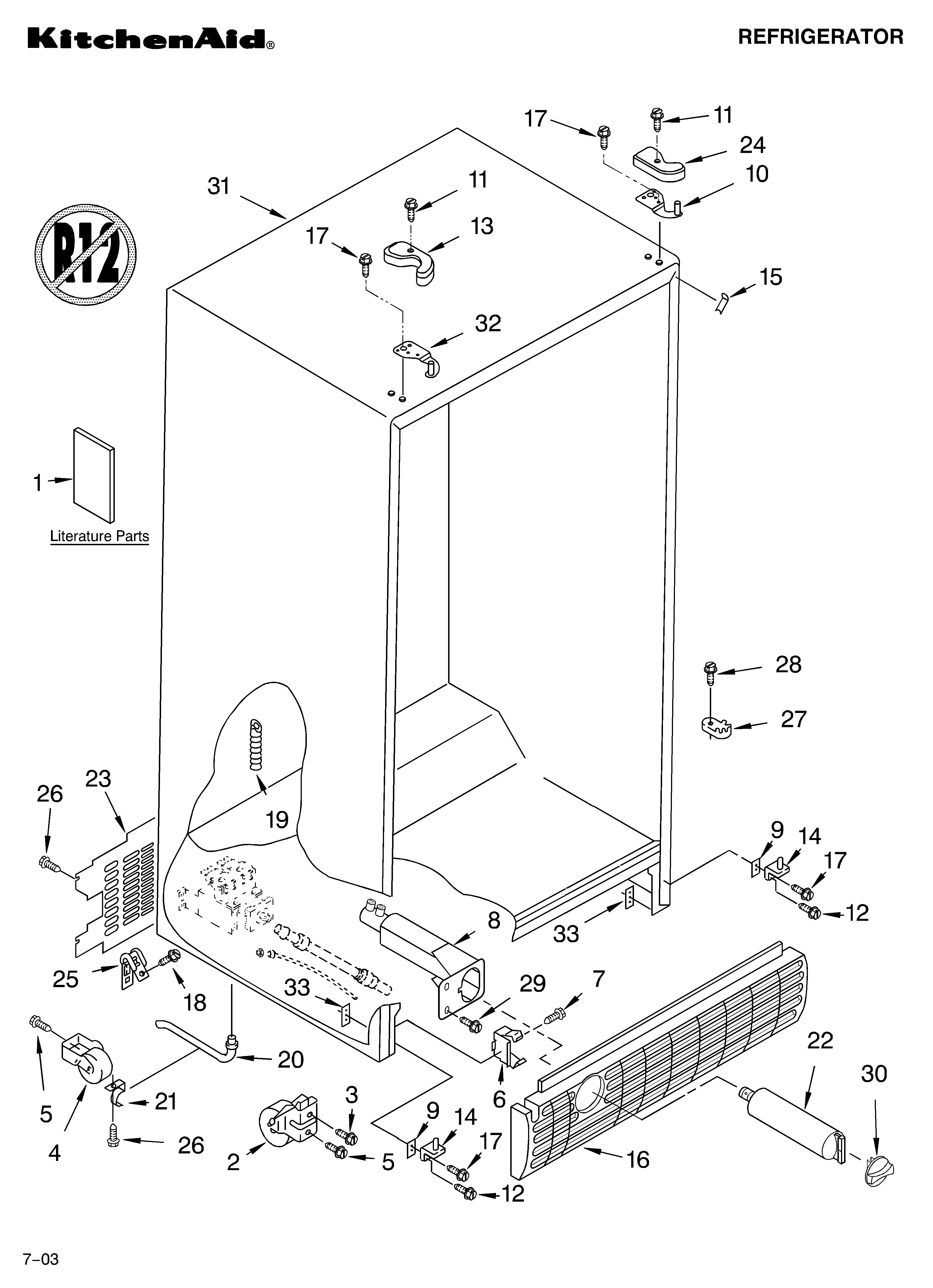 KitchenAid KSRG22FKBT05 cabinet parts diagram