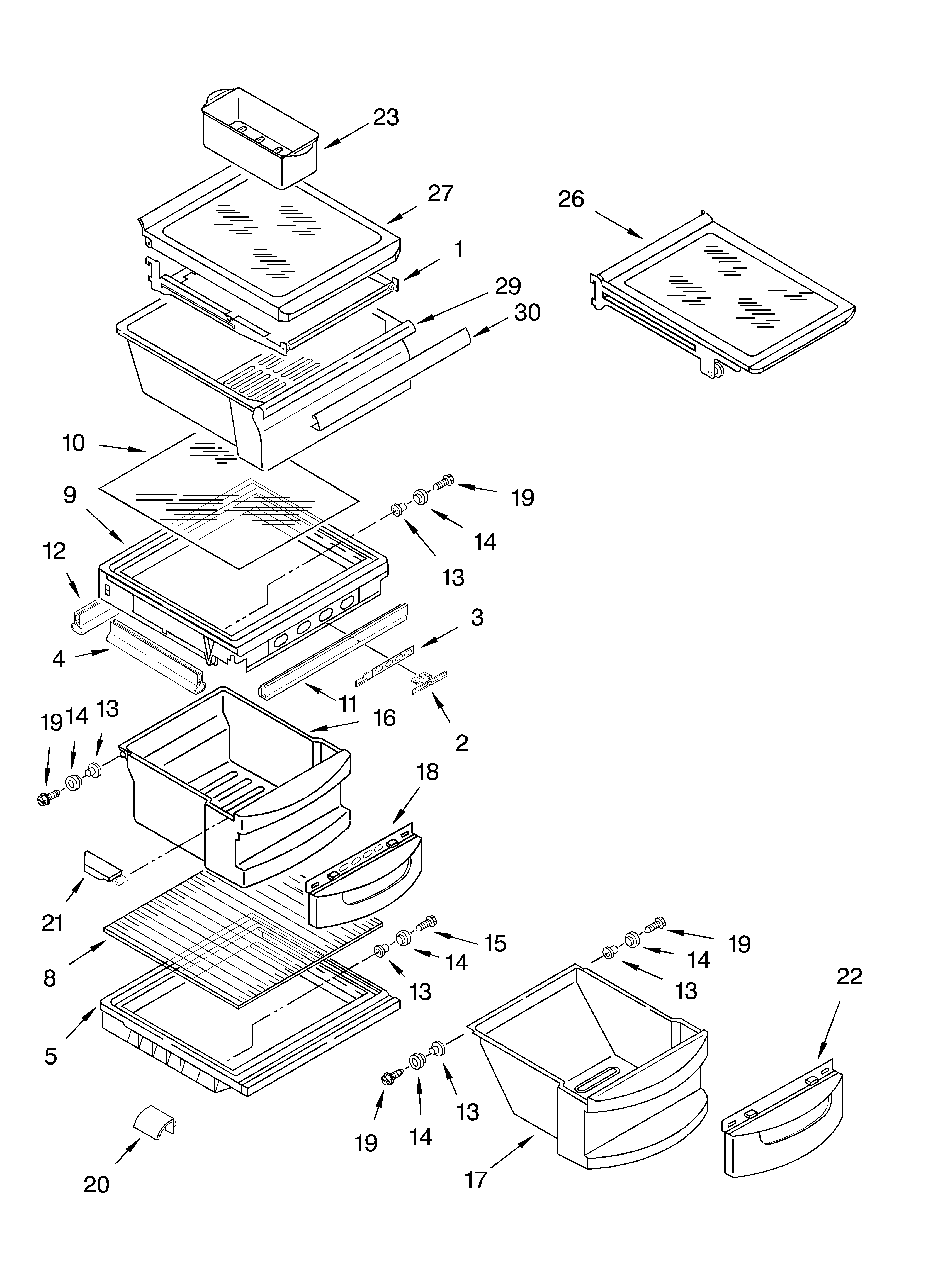 KitchenAid KSRG22FKBT05 refrigerator shelf parts diagram