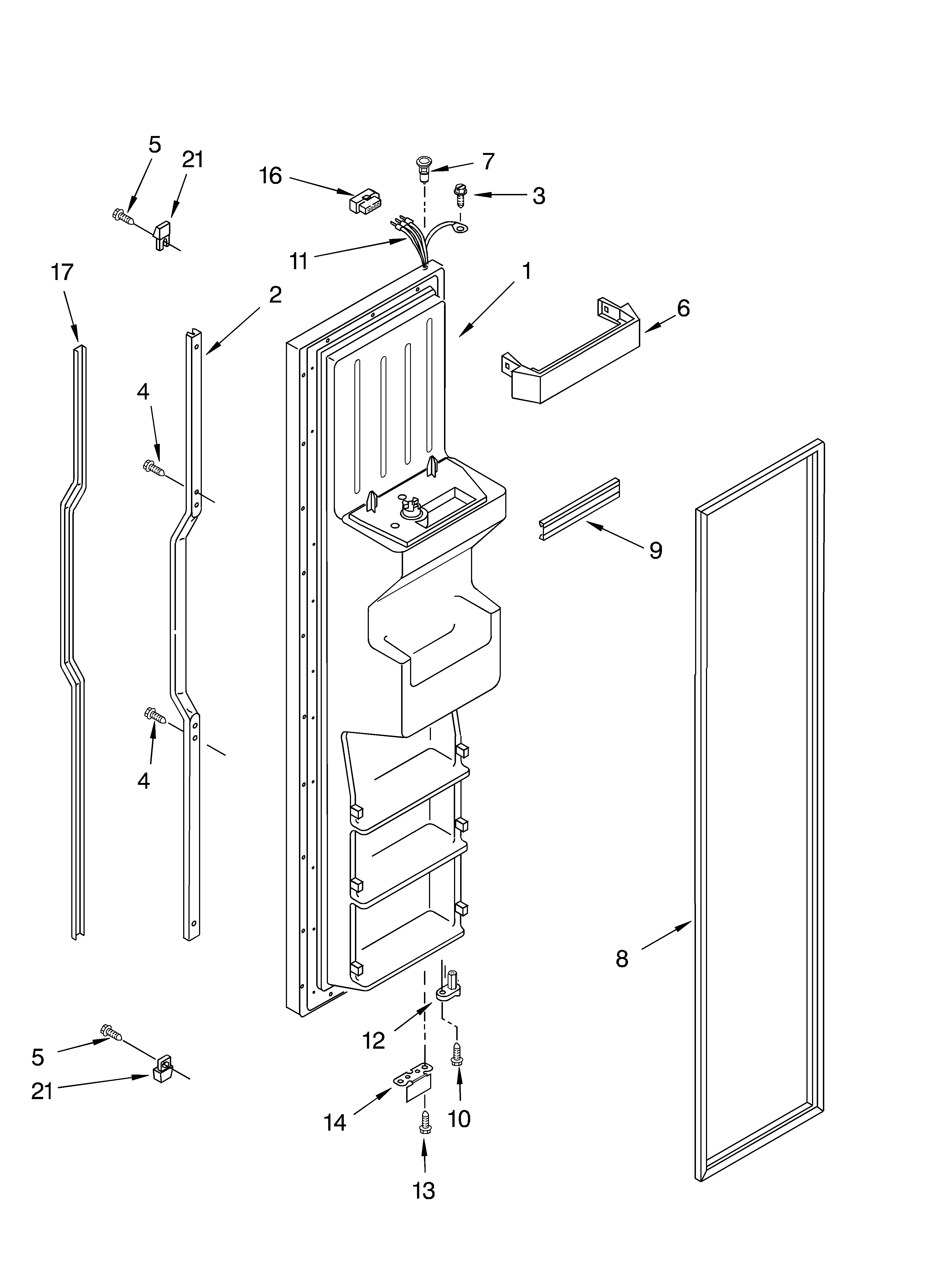 KitchenAid KSRG22FKBT05 freezer door parts diagram