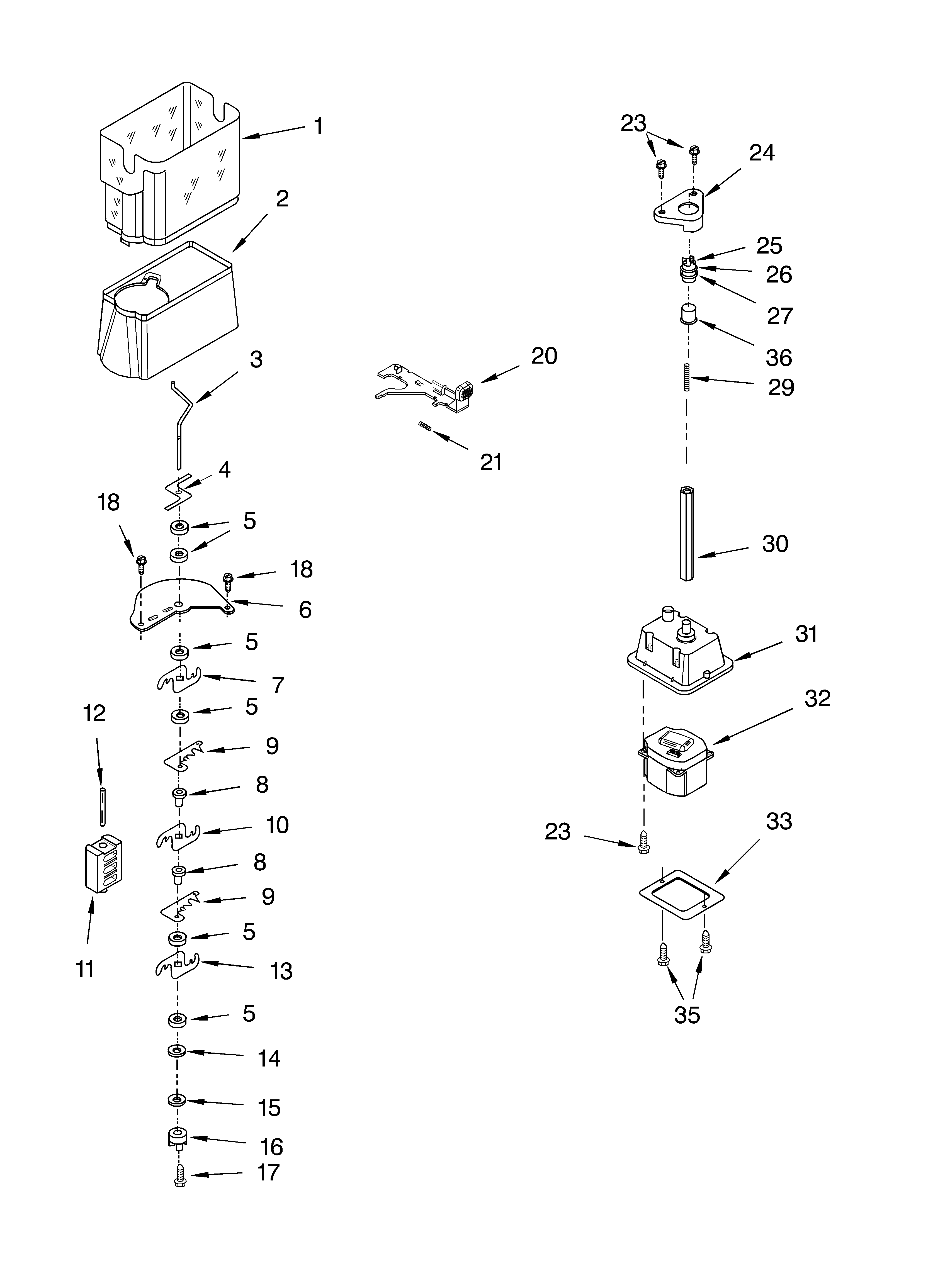 KitchenAid KSRJ22IMST00 motor and ice container parts diagram