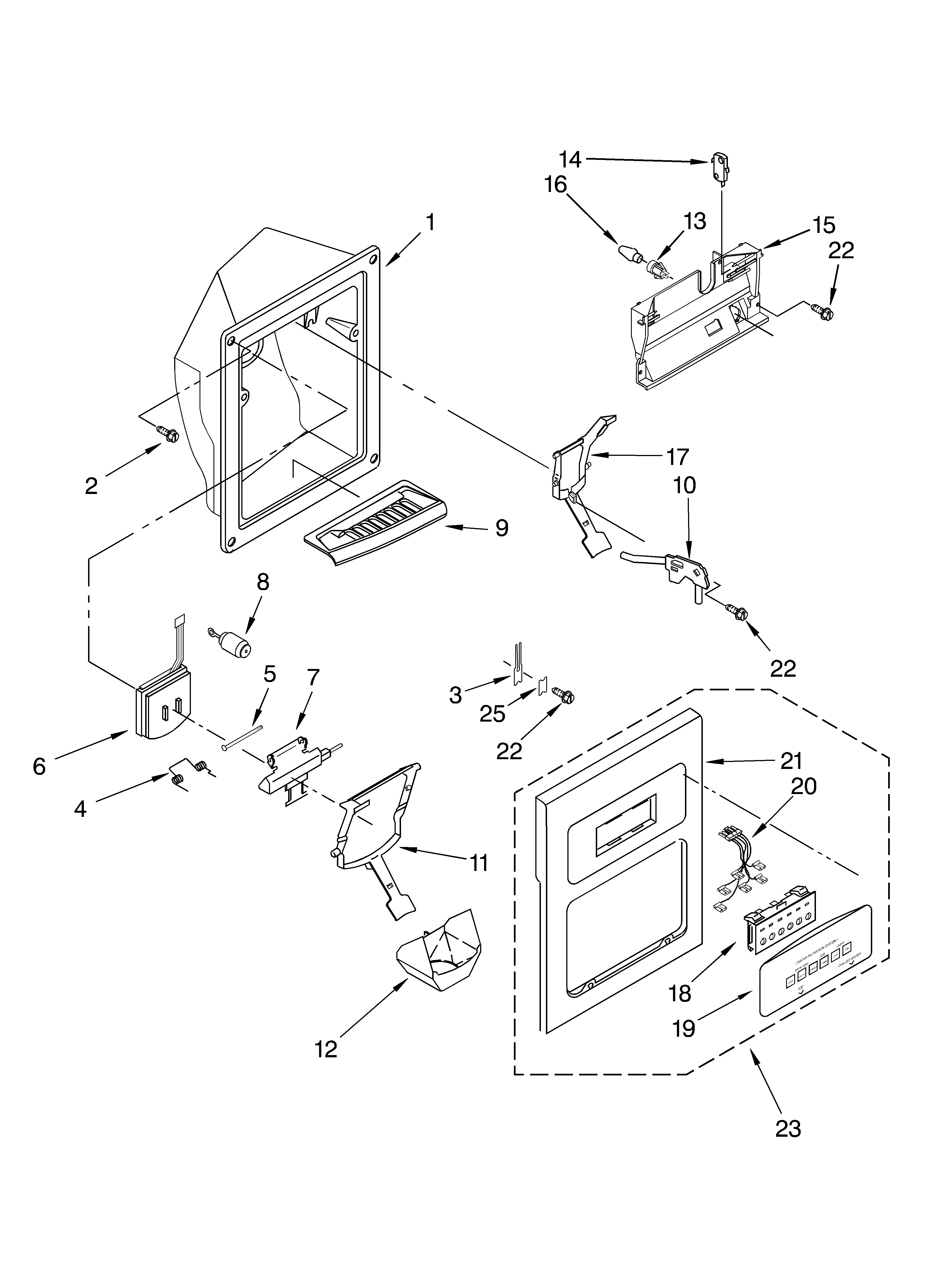 KitchenAid KSRJ22IMST00 dispenser front parts diagram