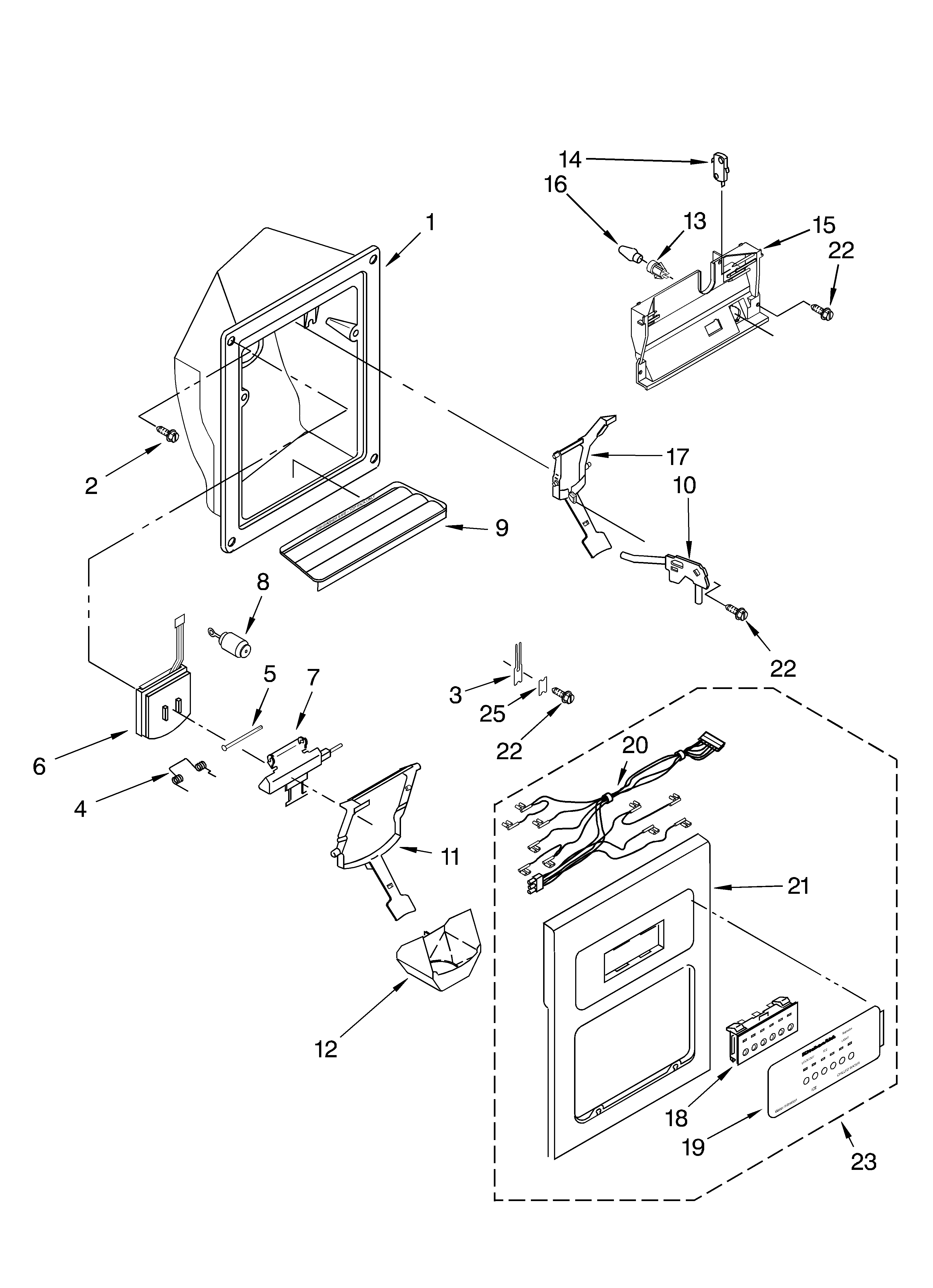 KitchenAid KSRK22ILSS03 dispenser front parts diagram