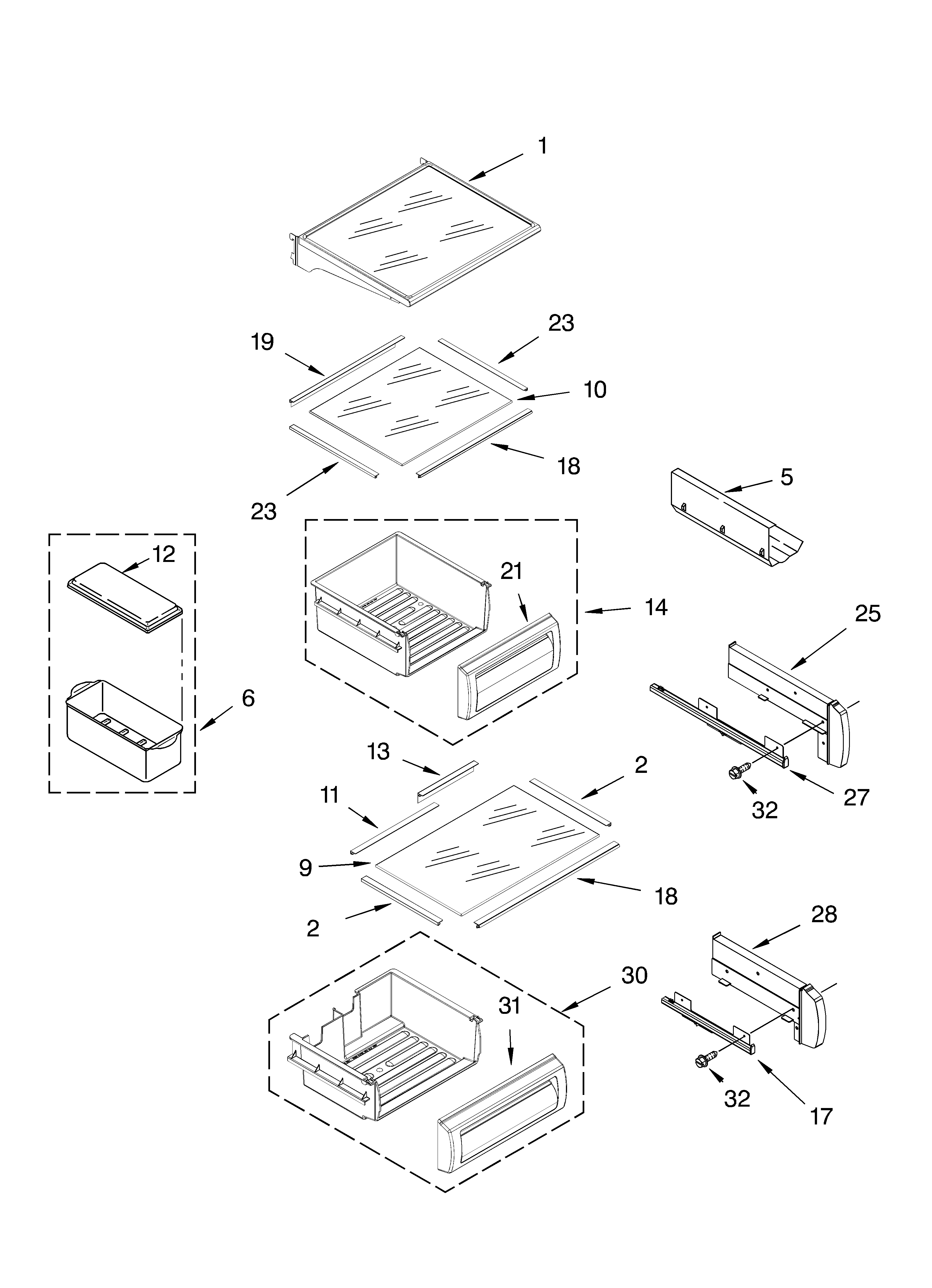 KitchenAid KSSS42QMB00 refrigerator shelf parts diagram