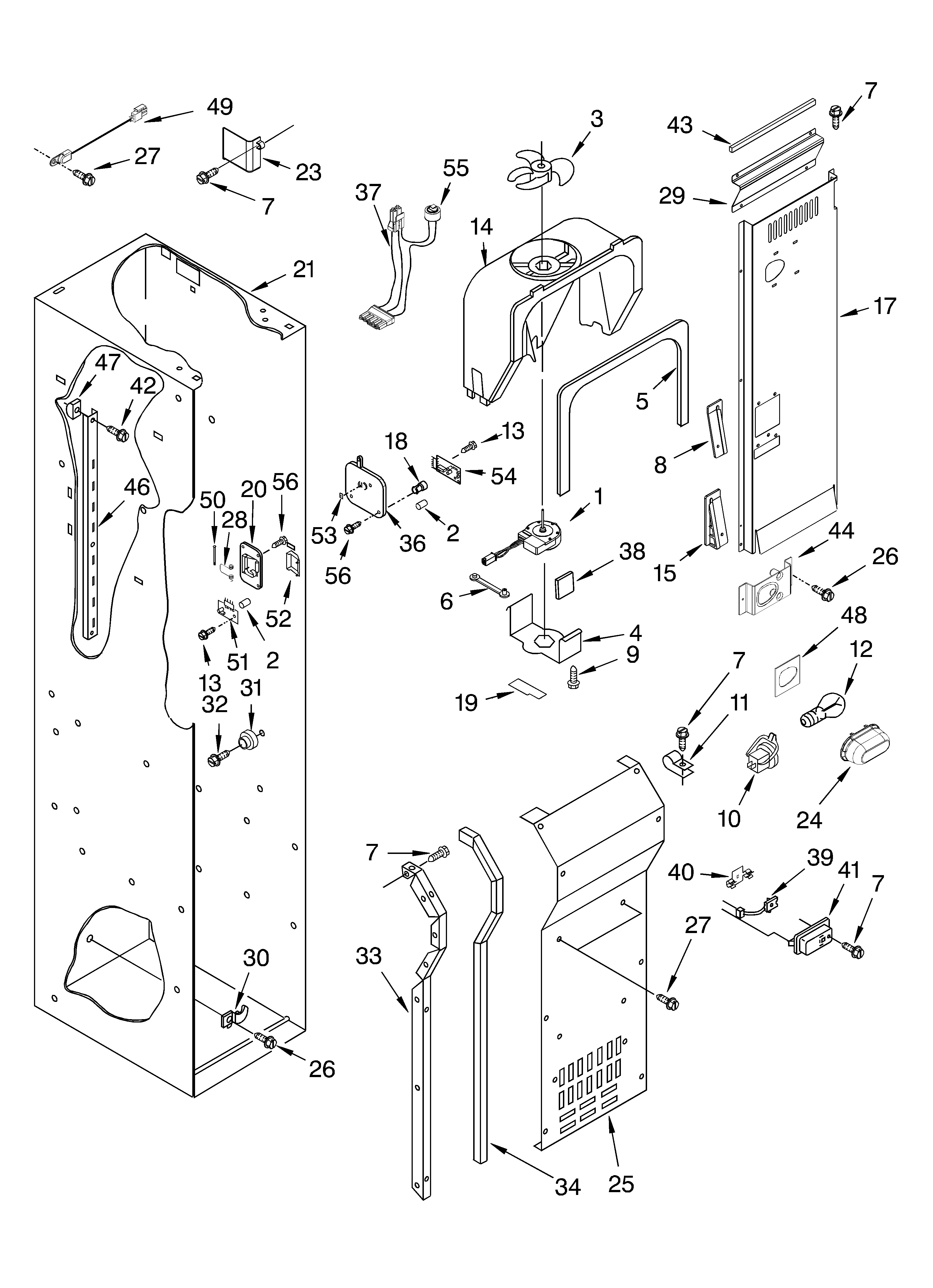 KitchenAid KSSS42QMB00 freezer liner and air flow parts diagram