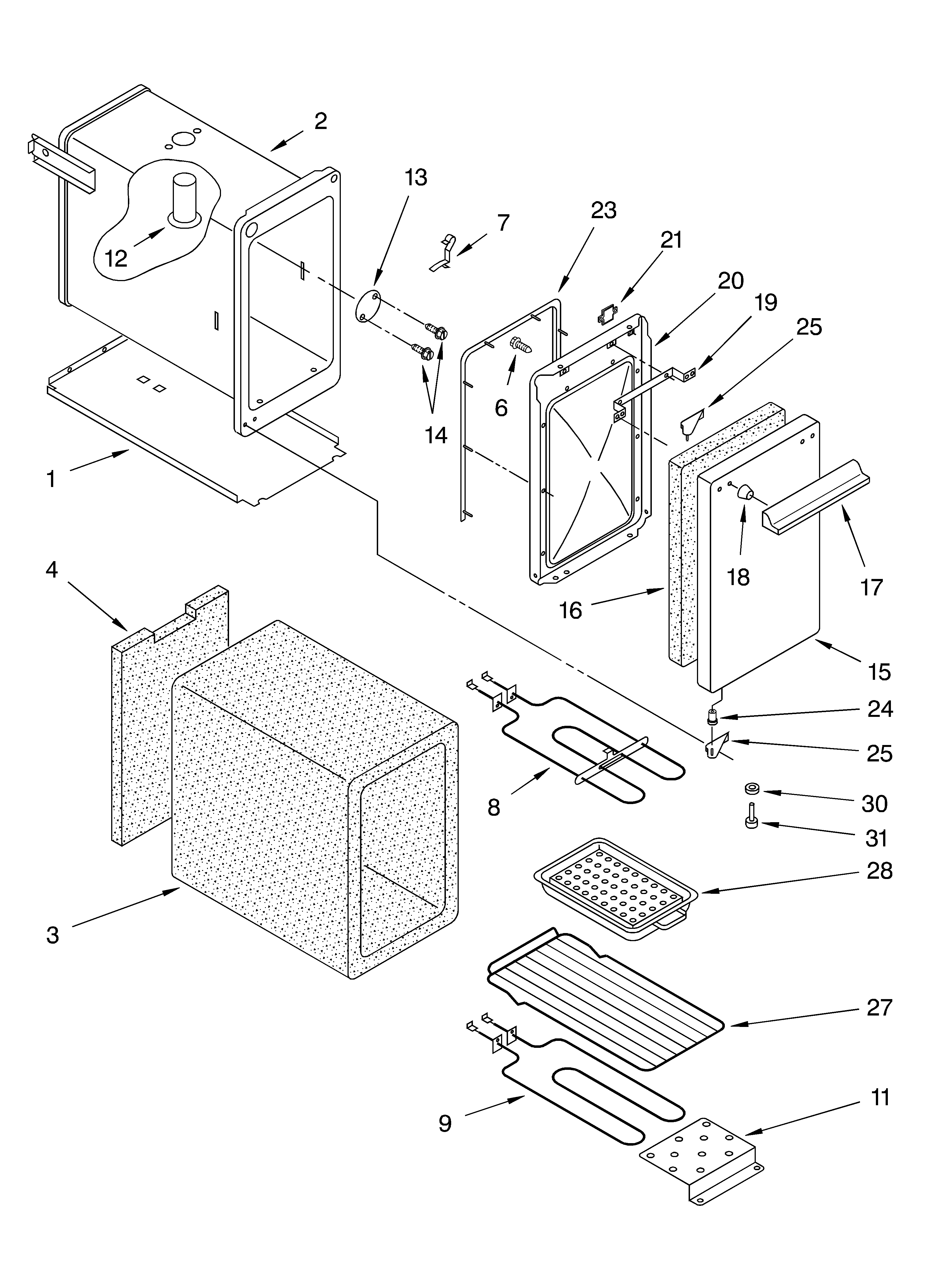 Whirlpool RF4700XEW8 auxiliary oven and door parts diagram