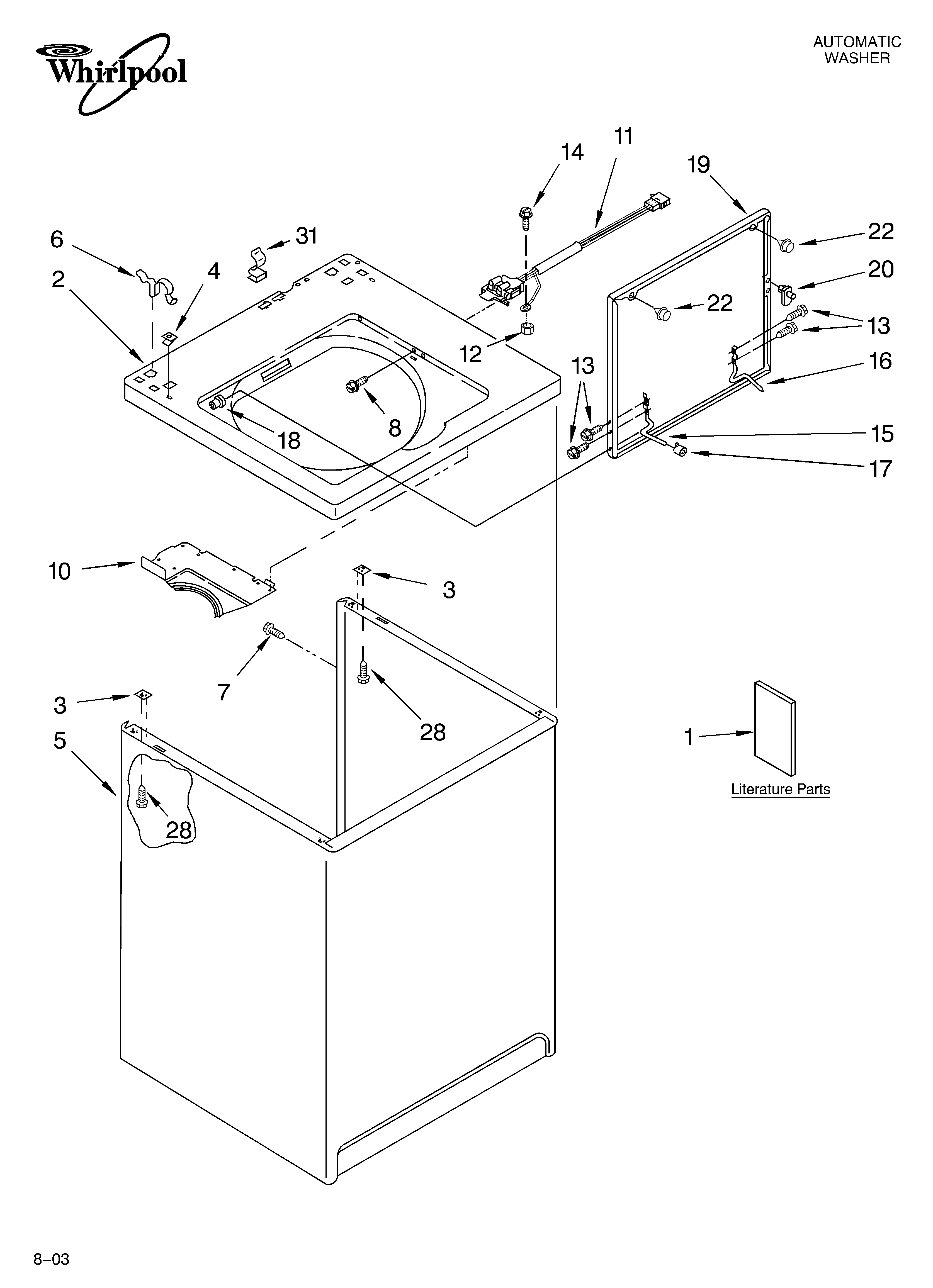 Whirlpool 7MLSR7103MQ0 top and cabinet parts diagram