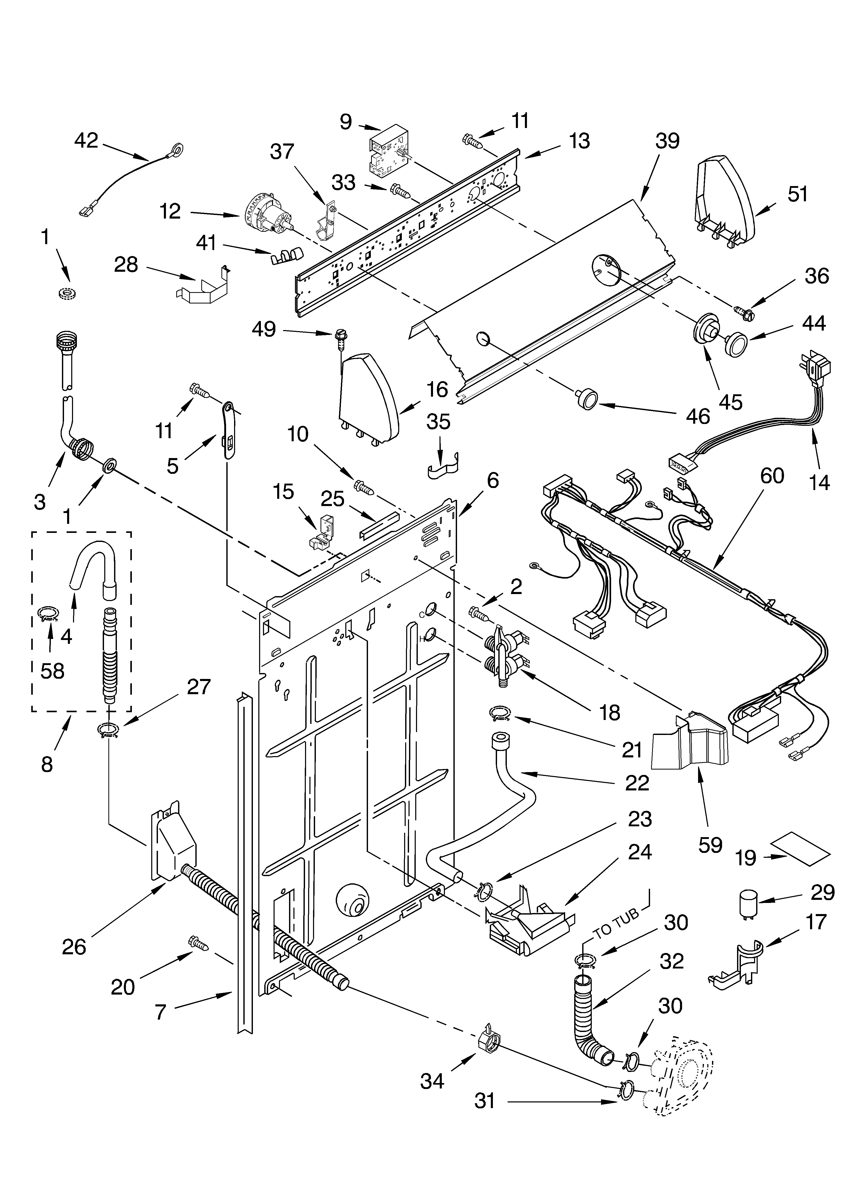 Whirlpool 7MLSR7103MQ0 controls and rear panel parts diagram
