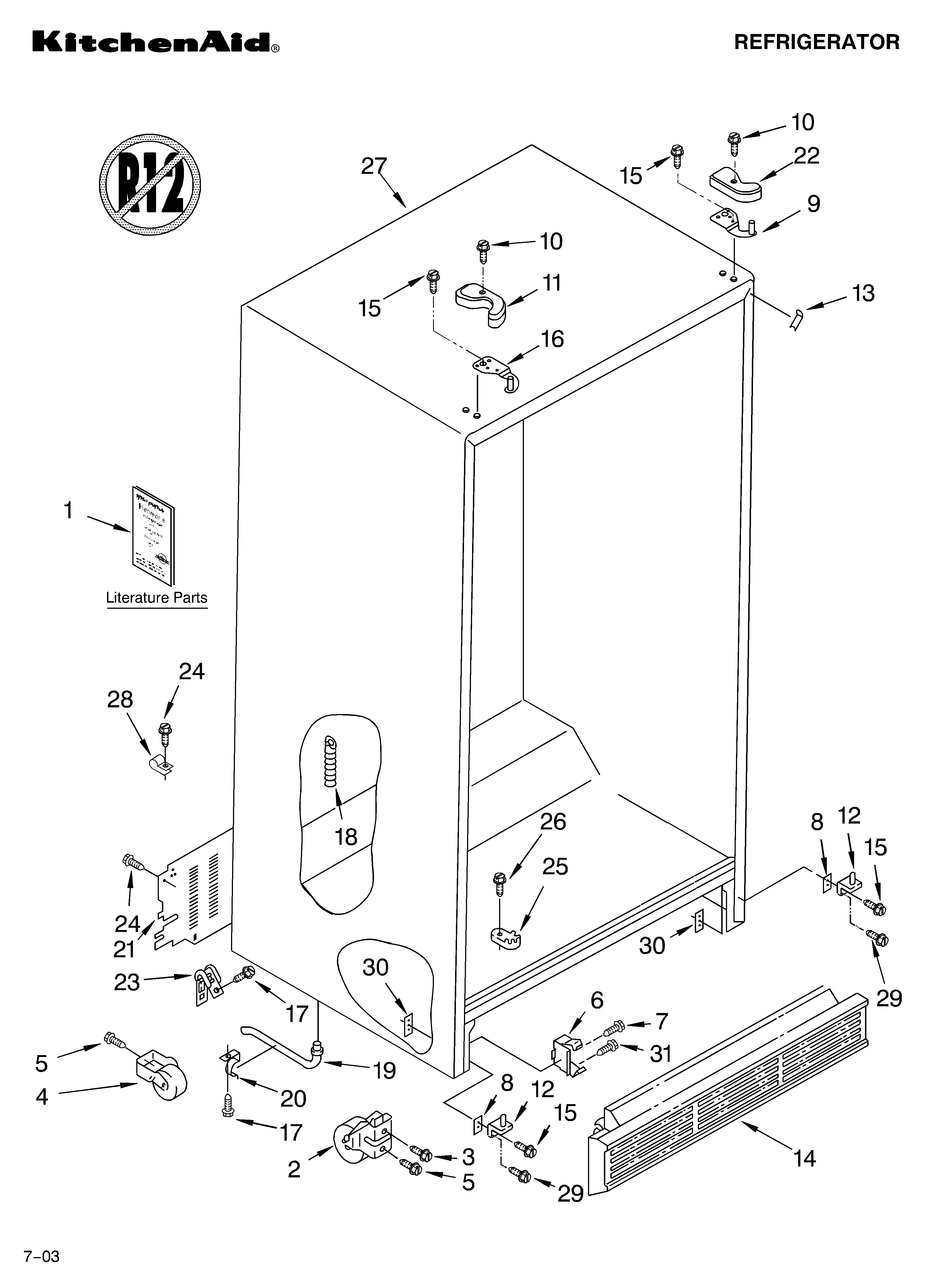 KitchenAid KSRA22KKBT02 cabinet parts diagram