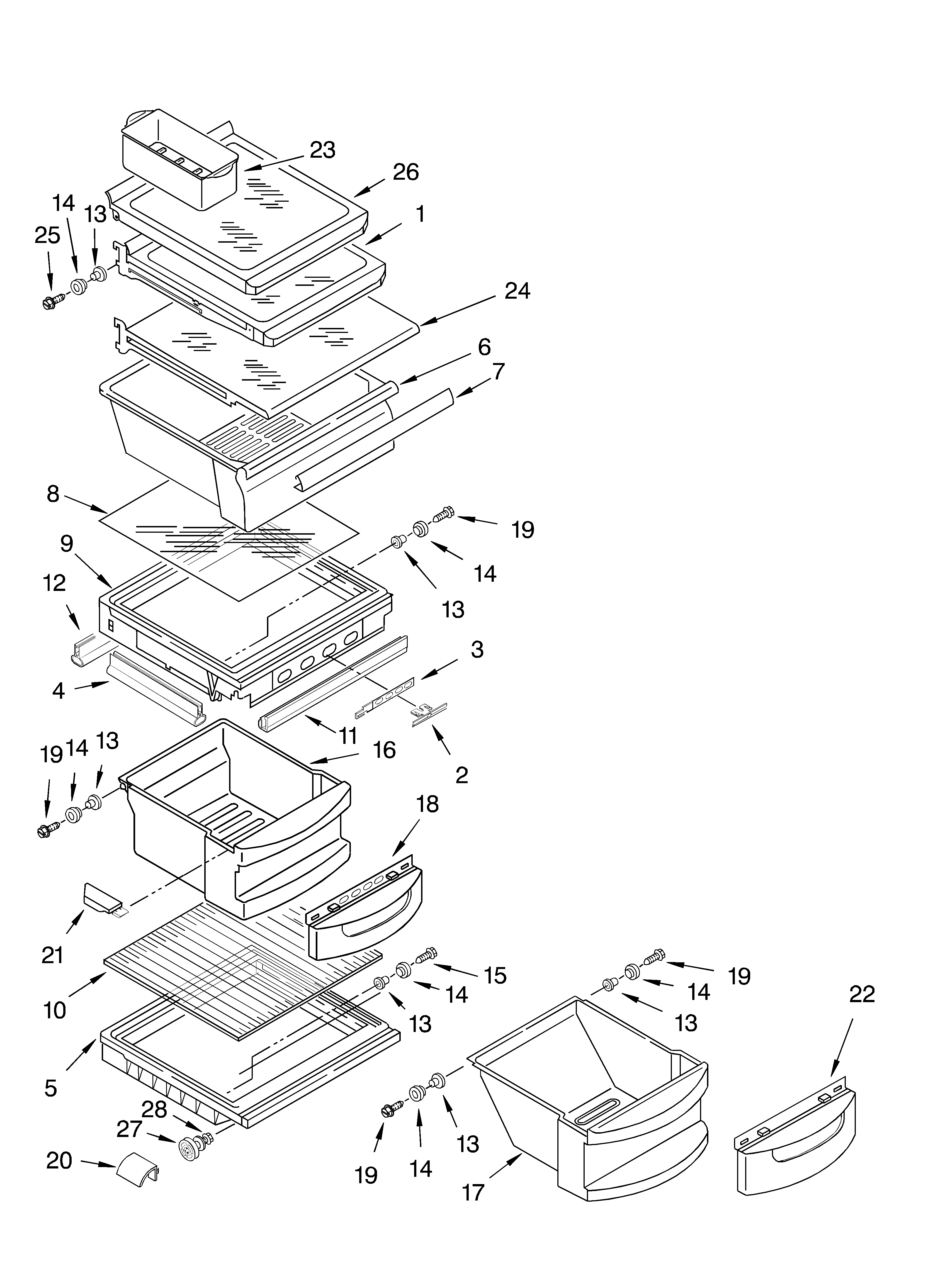 KitchenAid KSRA22KKBT02 refrigerator shelf parts diagram