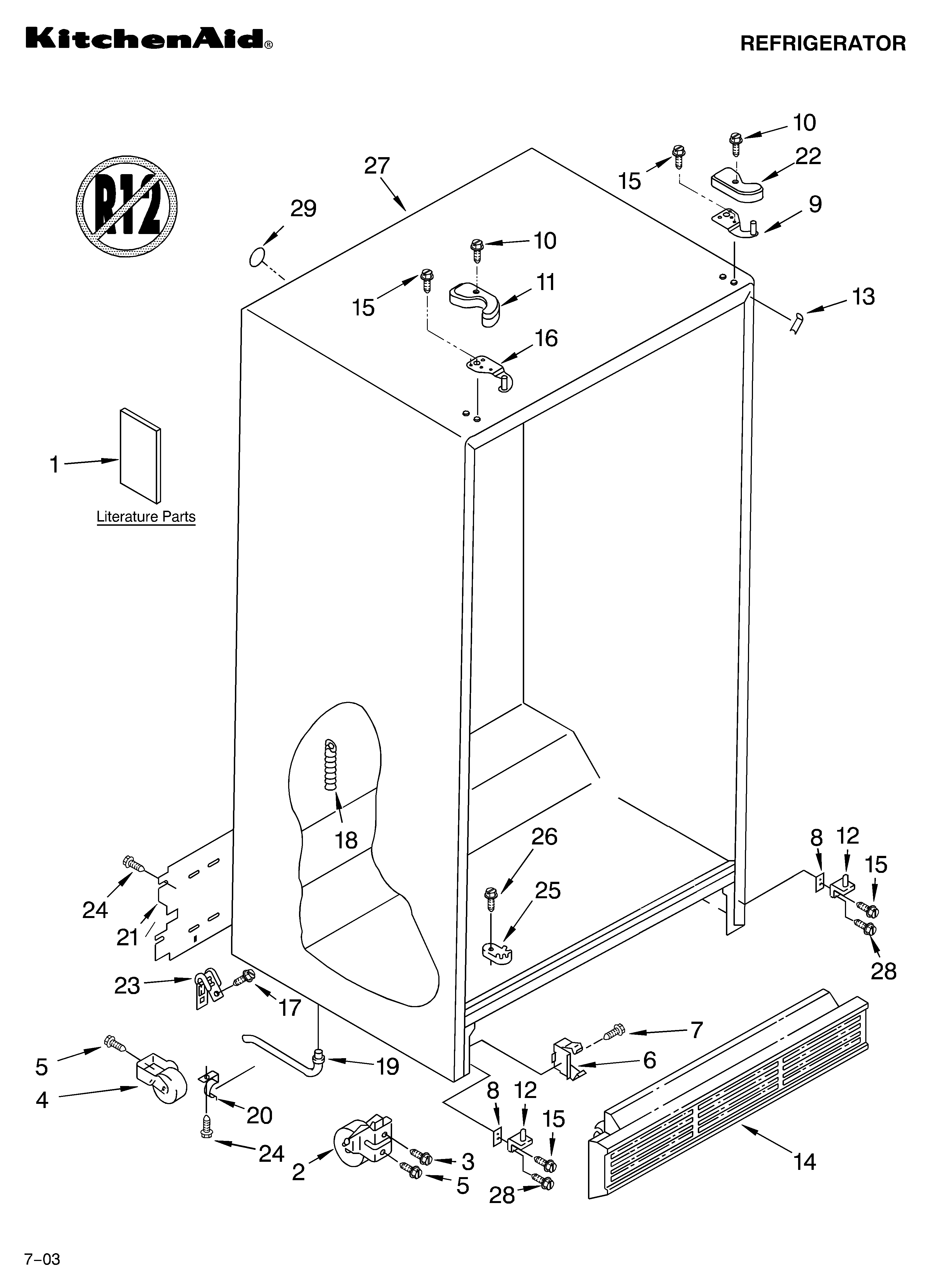 KitchenAid KSRA25KKWH02 cabinet parts diagram
