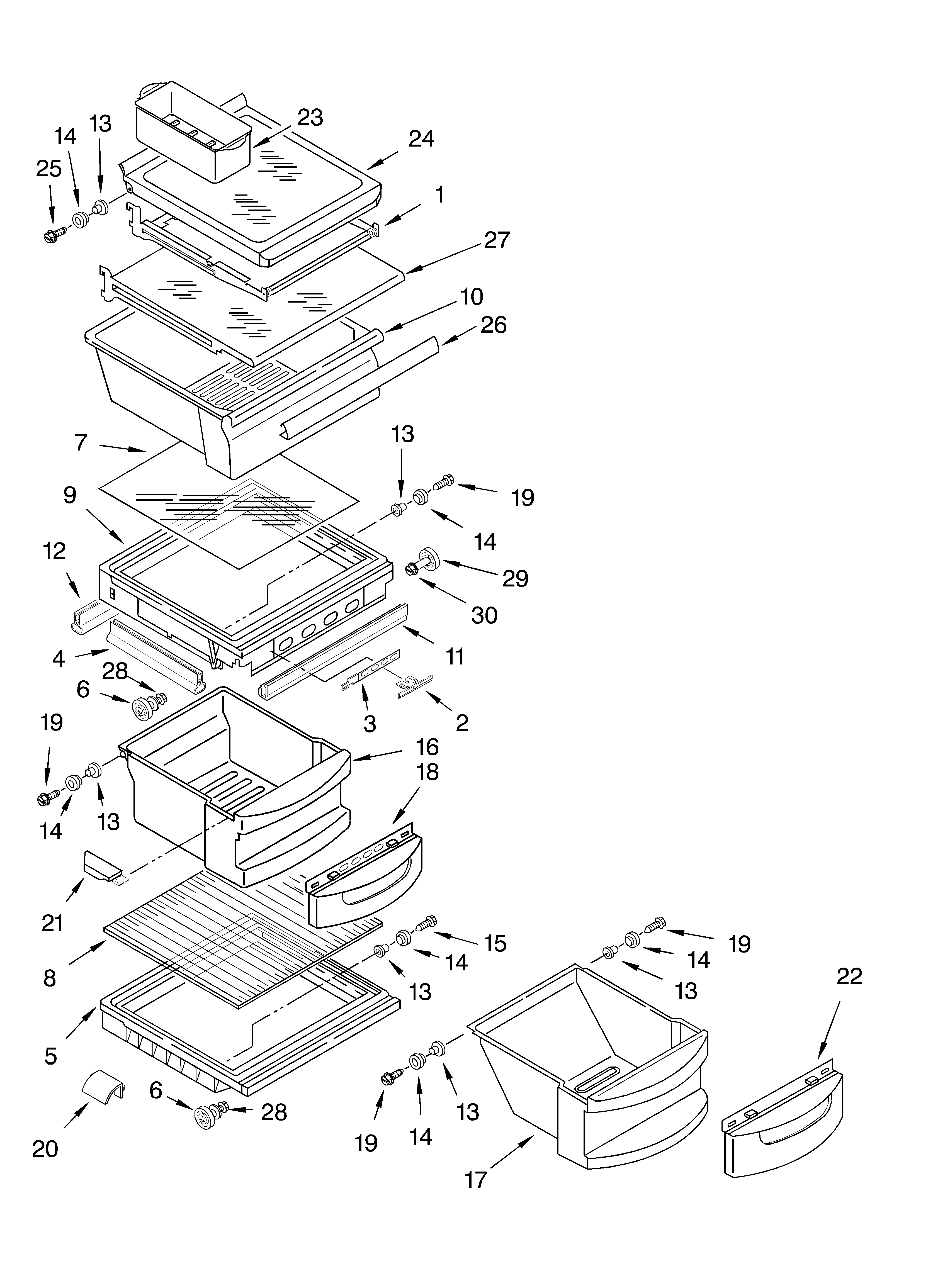 KitchenAid KSRA25KKWH02 refrigerator shelf parts diagram