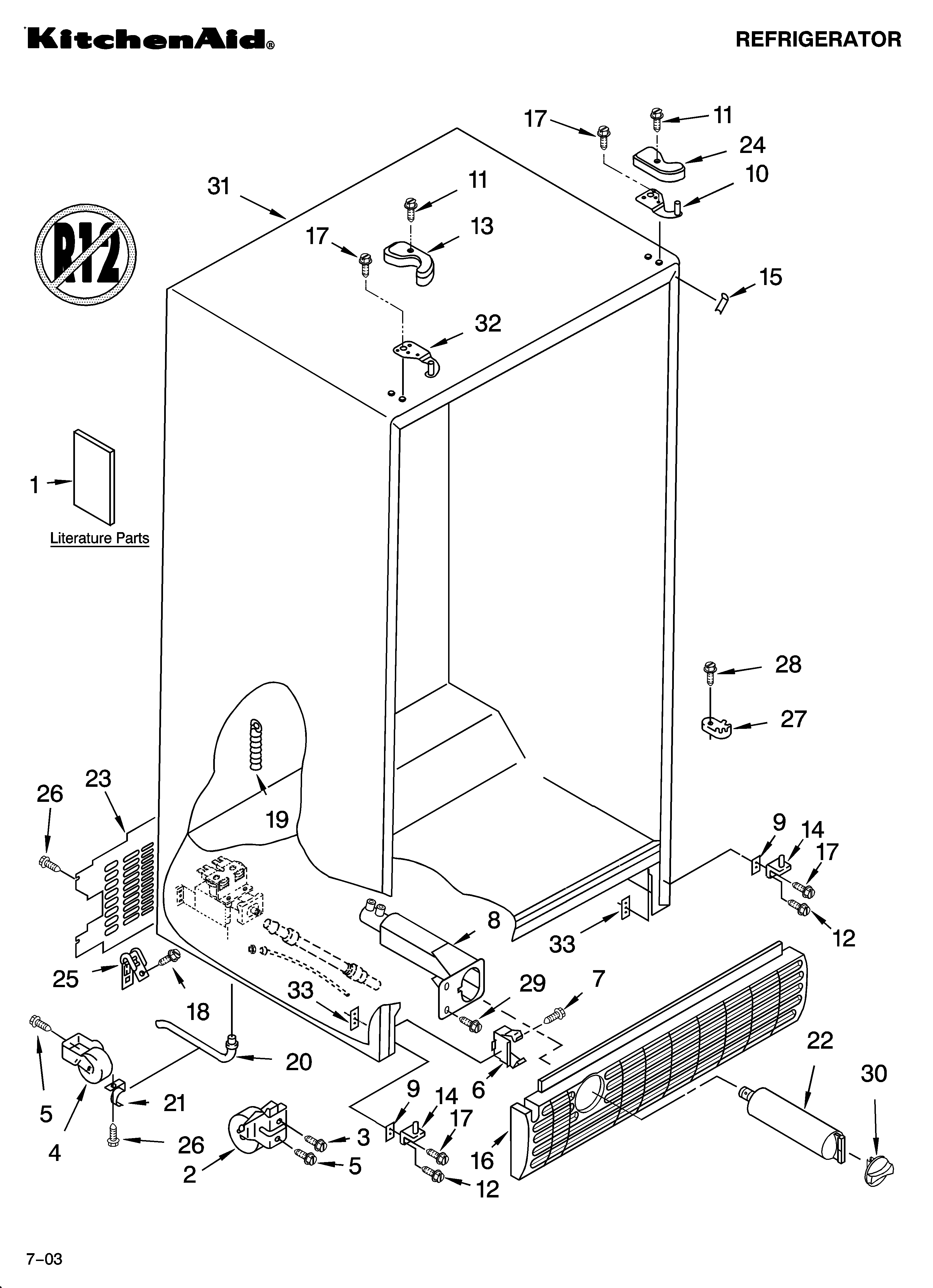 KitchenAid KSRB22FKSS04 cabinet parts diagram