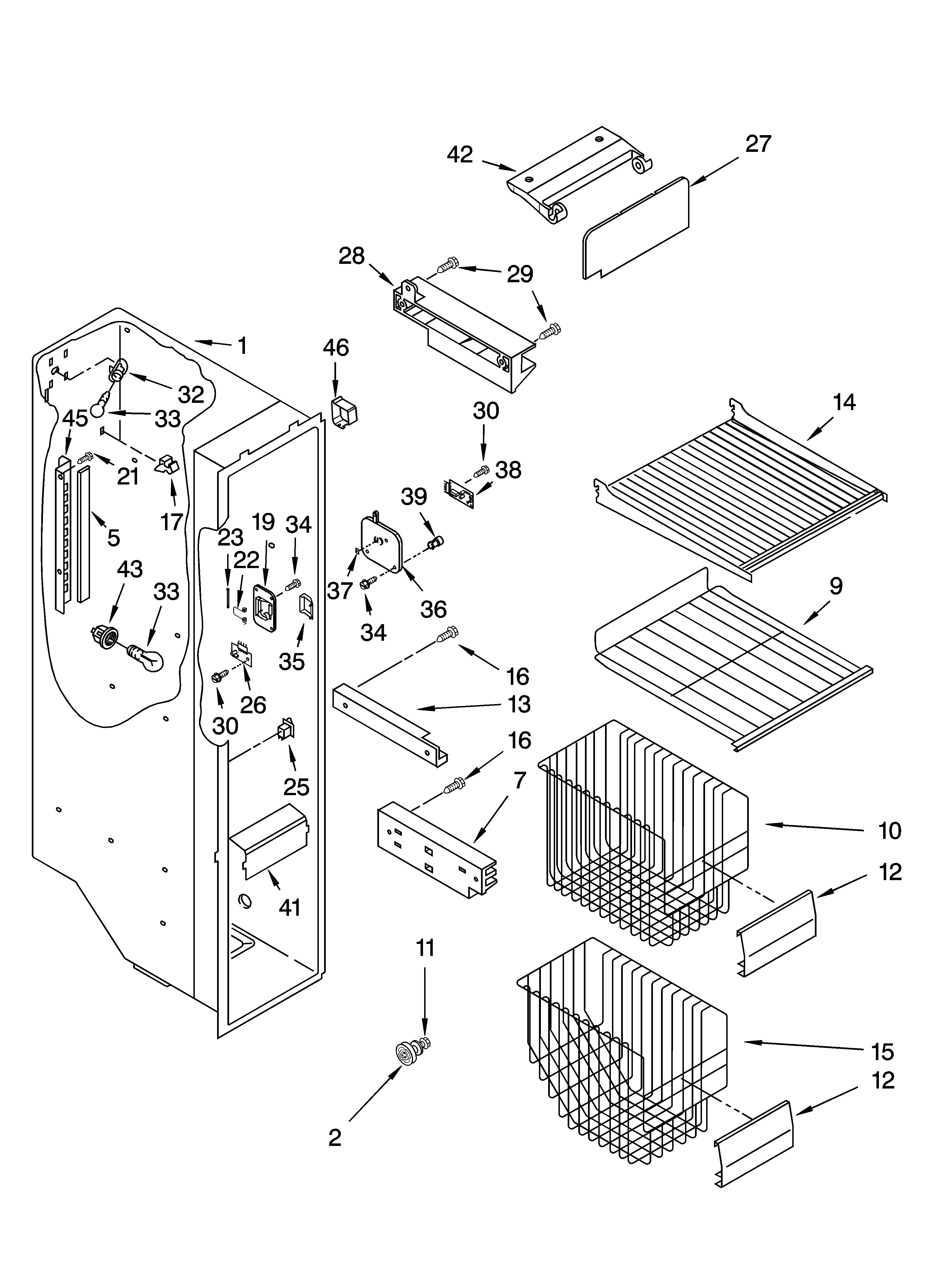 KitchenAid KSRB22FKSS04 freezer liner parts diagram