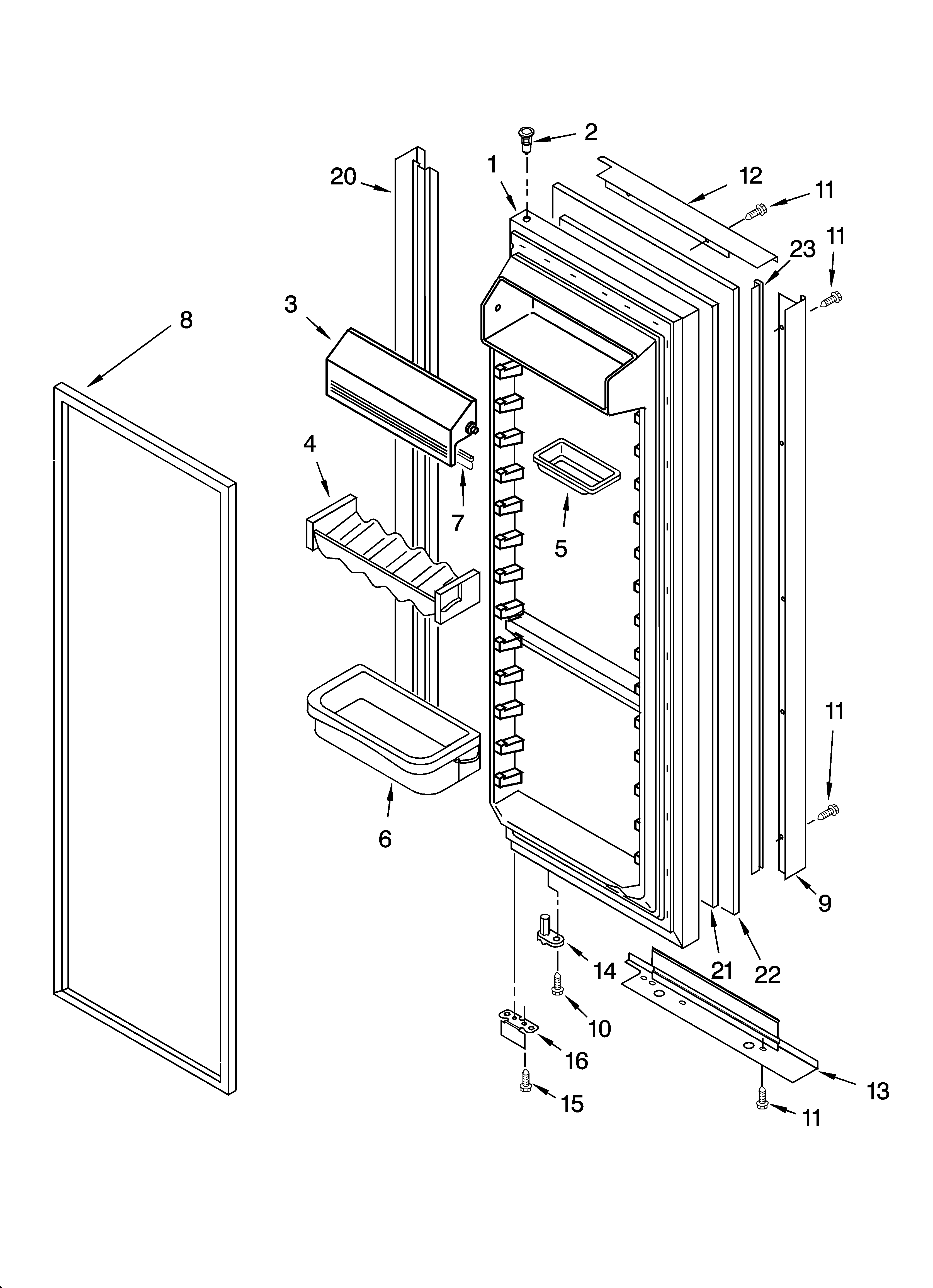 KitchenAid KSRB22FKSS04 refrigerator door parts diagram