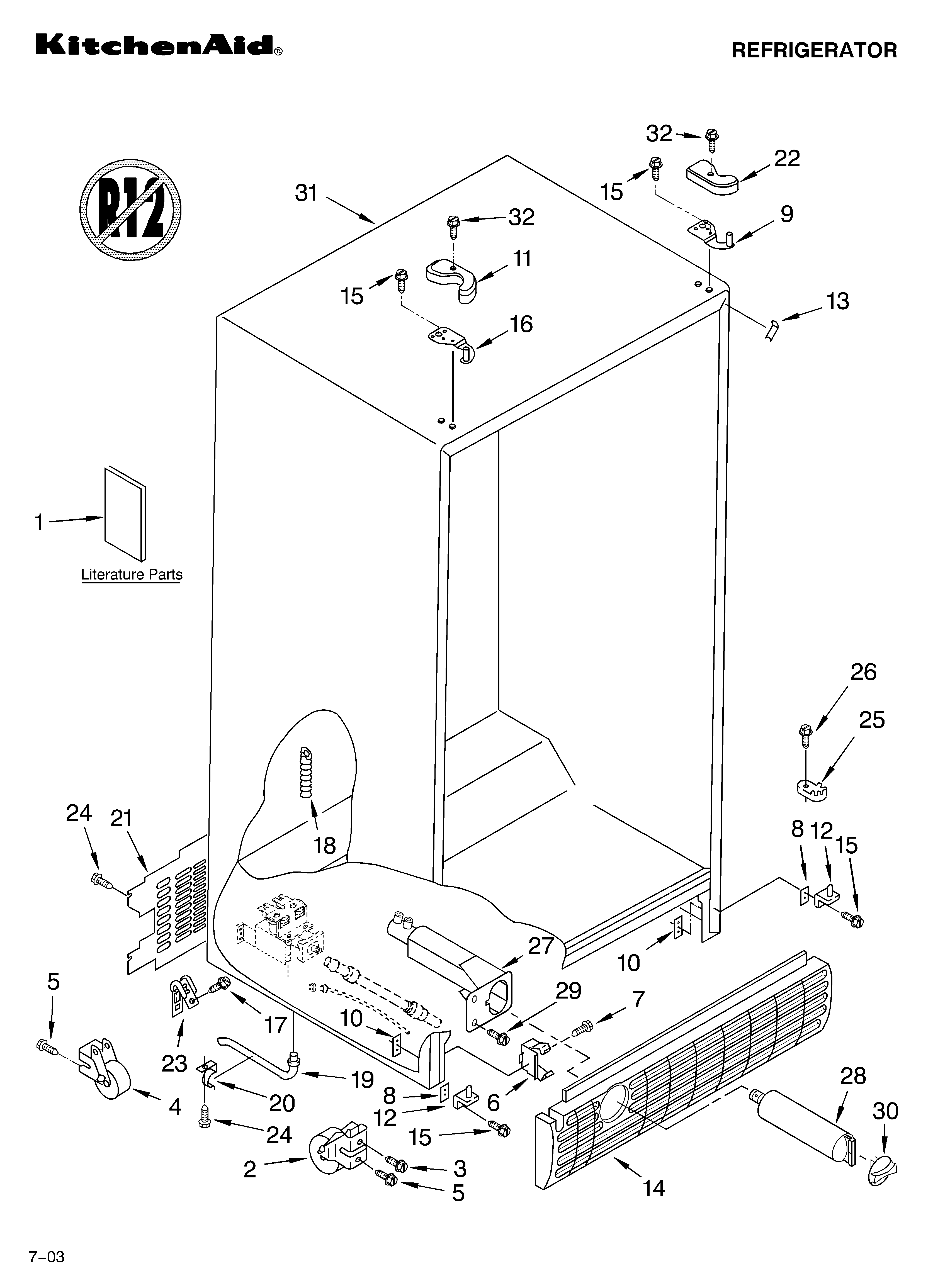 KitchenAid KSRG25FKSS05 cabinet parts diagram