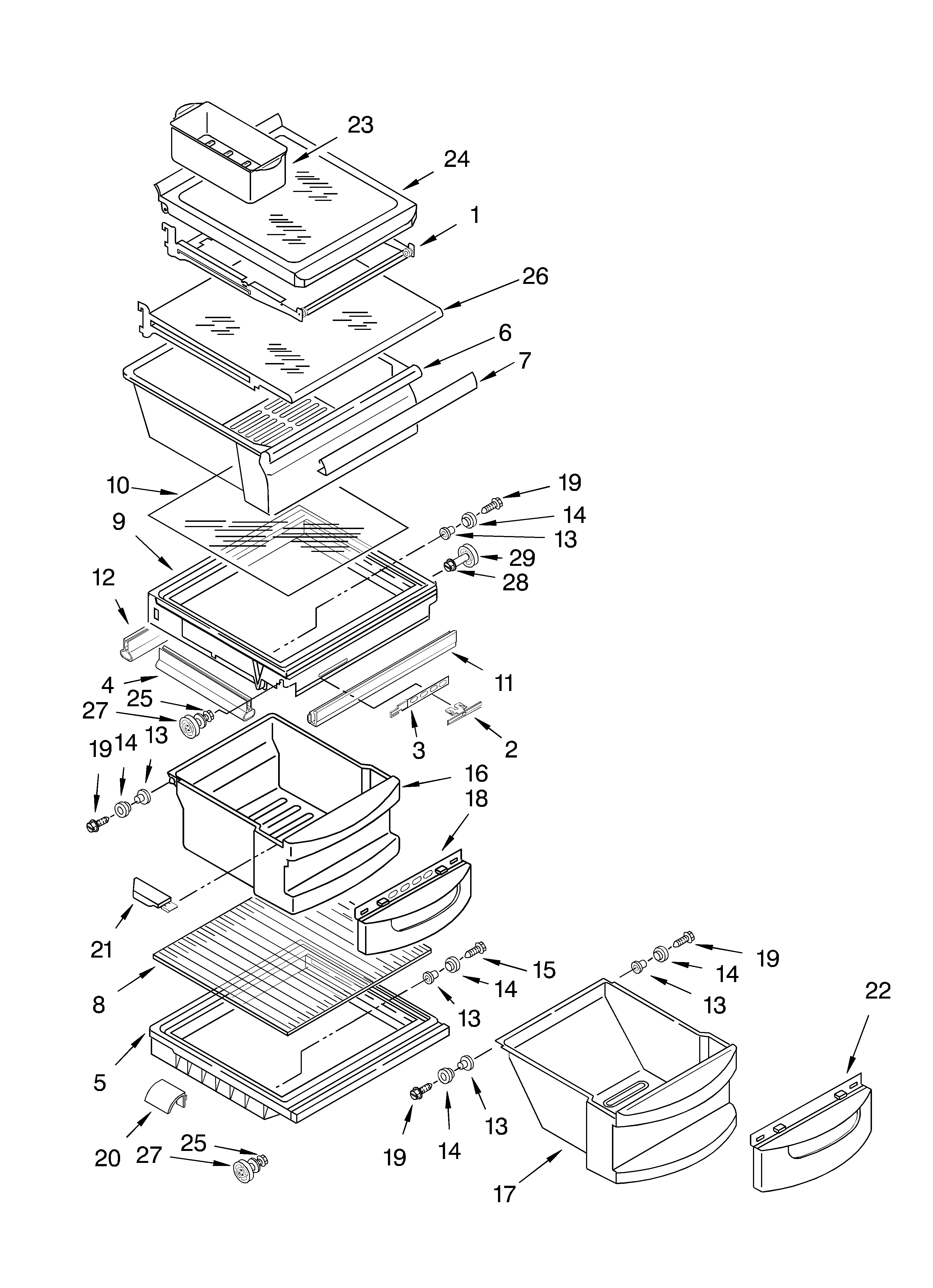 KitchenAid KSRG25FKSS05 refrigerator shelf parts diagram